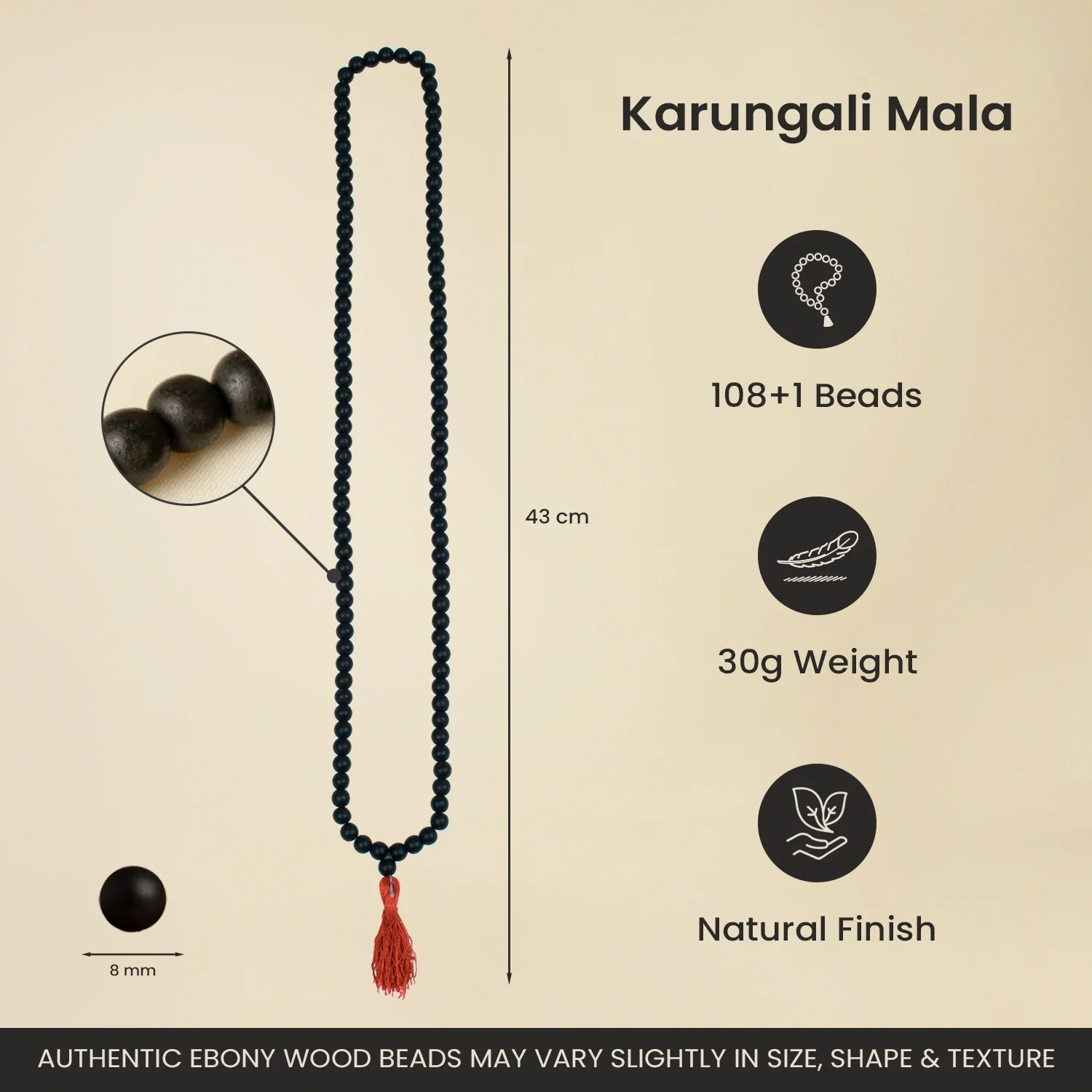 Karungali Malai (8mm) with 8mm Karungali Bracelet (Govt. Certified) - Image 8