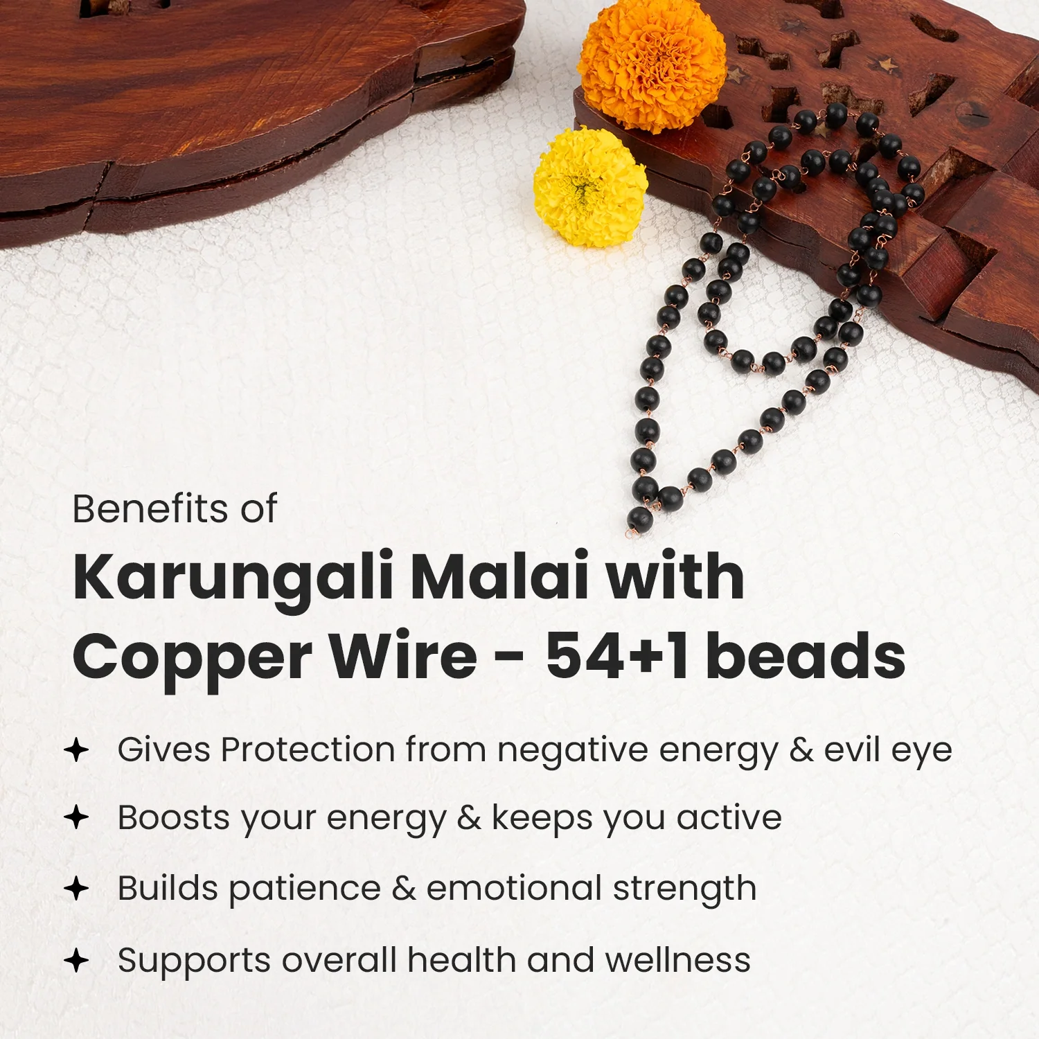 Karungali Malai with Copper Wire – 8mm (54+1 Beads) - Image 4