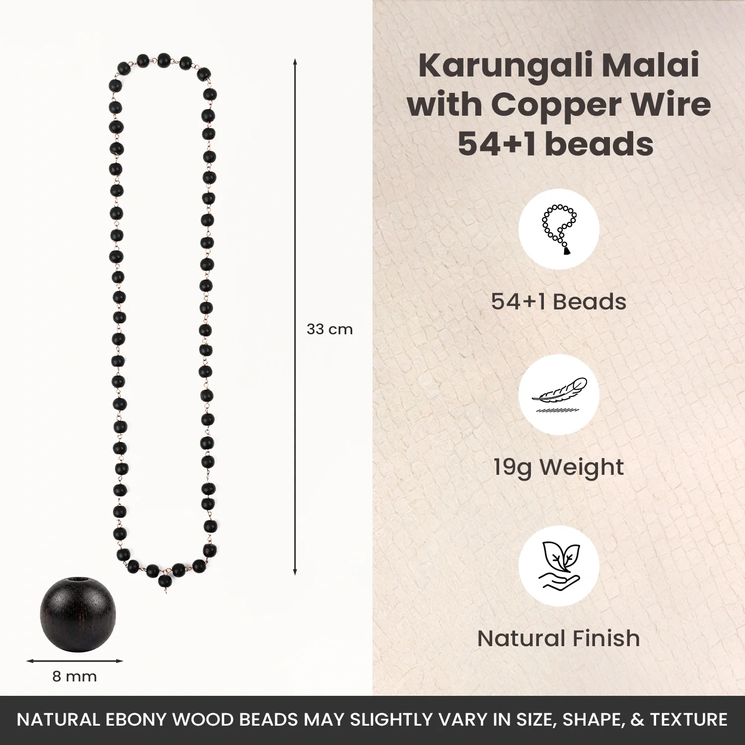 Karungali Malai with Copper Wire – 8mm (54+1 Beads) - Image 5