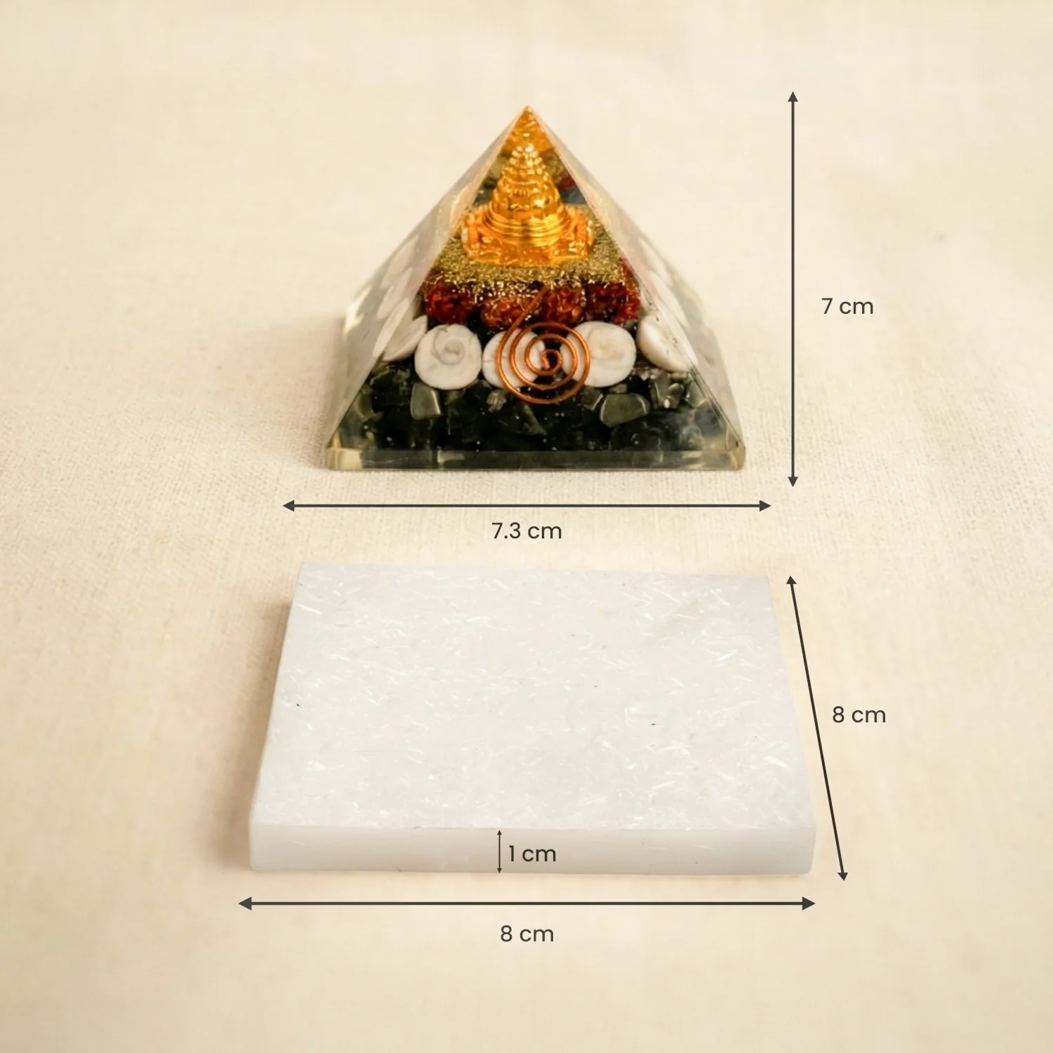Laxmi Yantra Pyramid with Free Square Raw Selenite Plate - Image 8