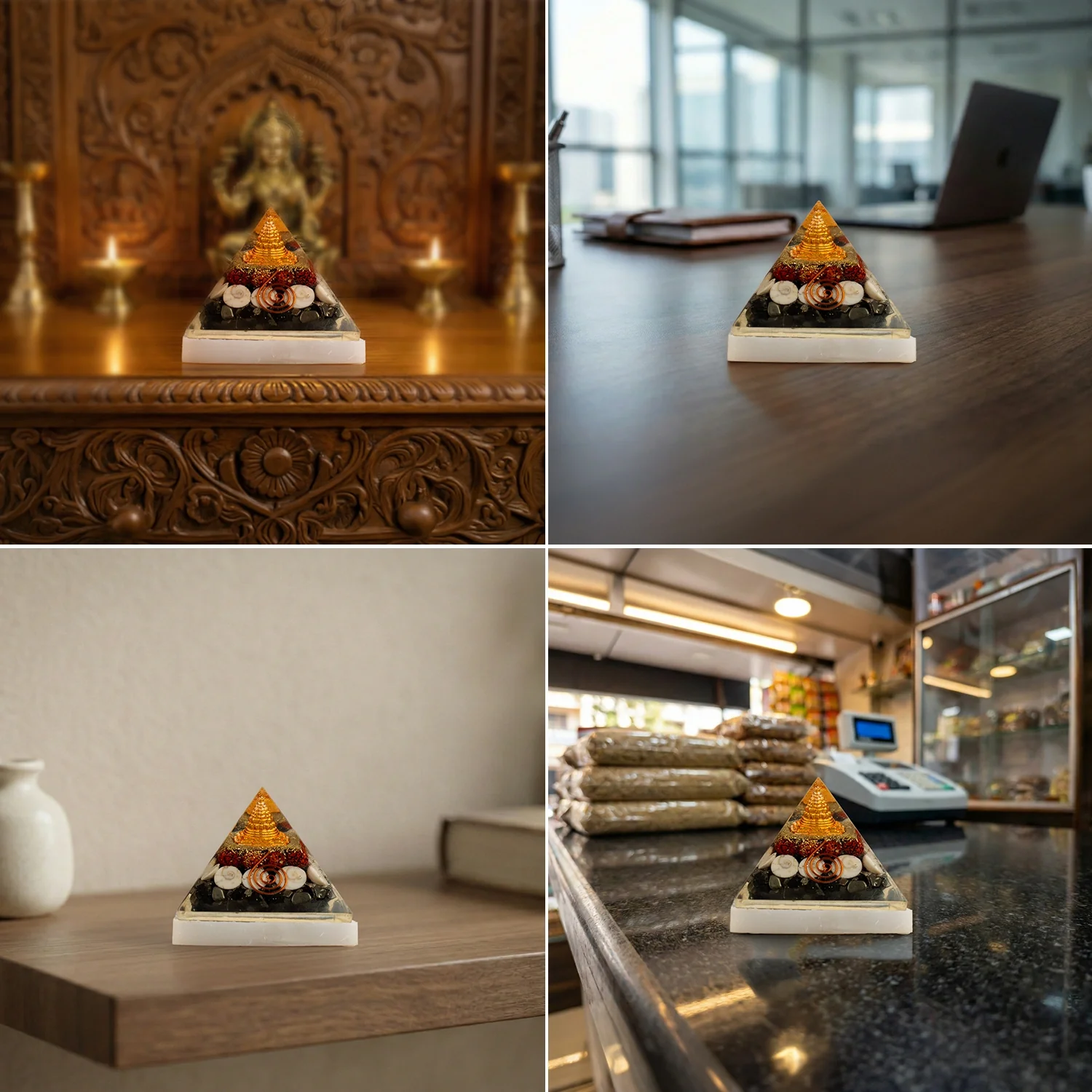 Laxmi Yantra Pyramid with Free Square Raw Selenite Plate - Image 9