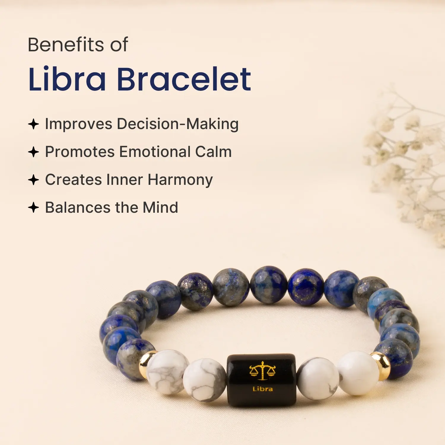 Libra (तुला राशि) Zodiac LapisLazuli & Howlite Bracelet - Image 5
