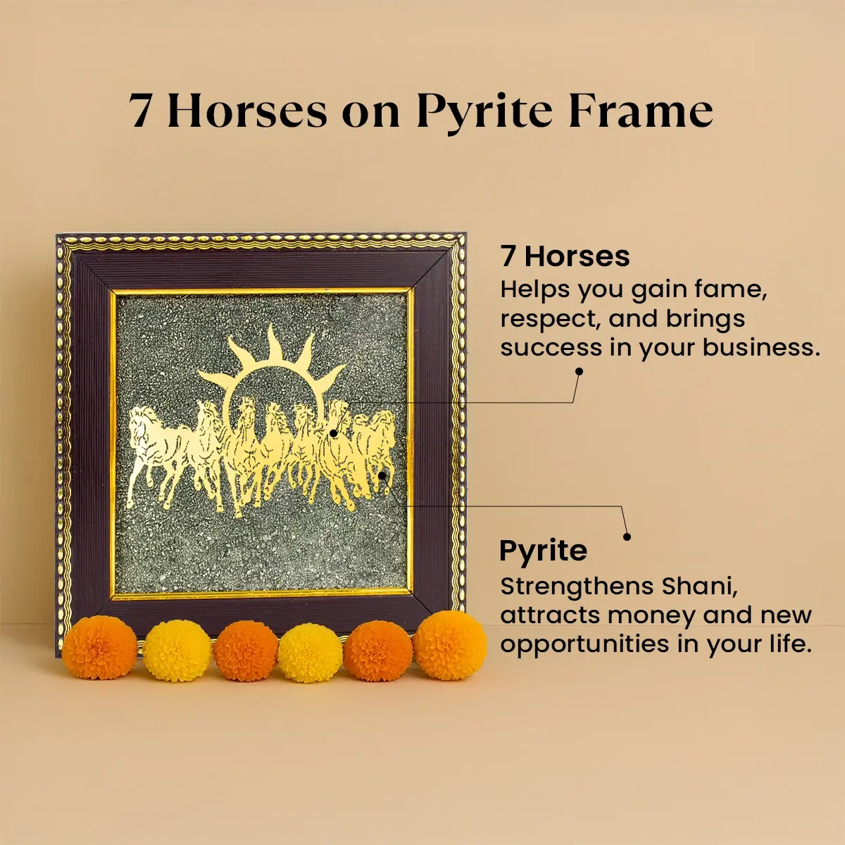 7 Horses Raw Pyrite Frame with Vyapar Vriddhi Frame Combo - Image 3
