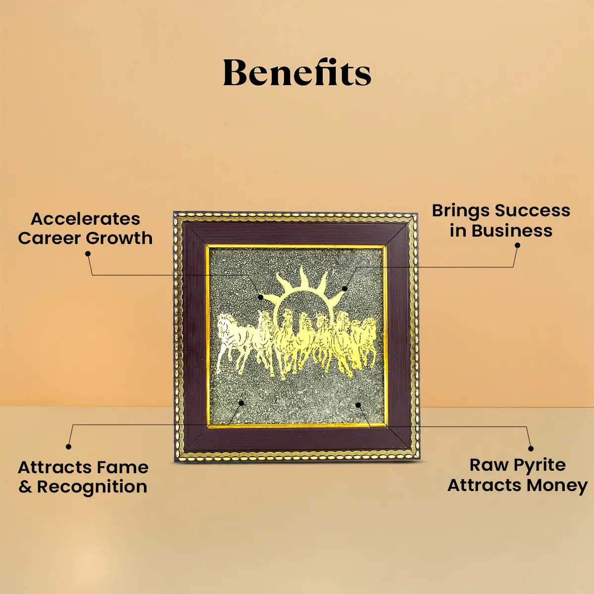 7 Horses Raw Pyrite Frame with Vyapar Vriddhi Frame Combo - Image 4