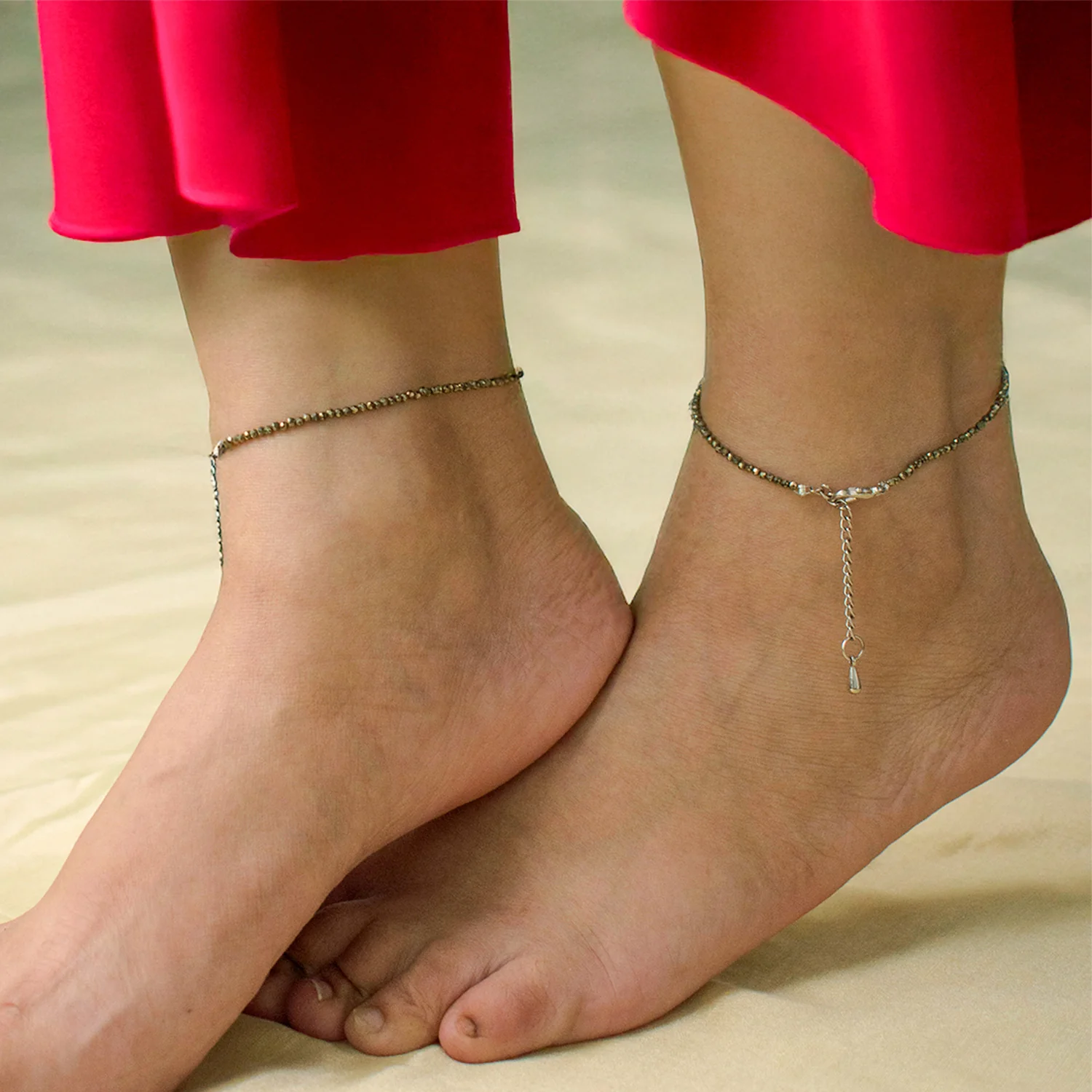 Maha Lakshmi Siddh Raw Pyrite Anklet Set Of 2 - Image 3