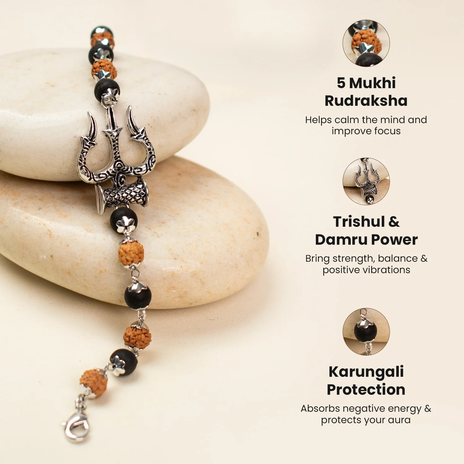 Mahadev Trishul Damru Rudraksha Karungali Kavach Bracelet - Image 5