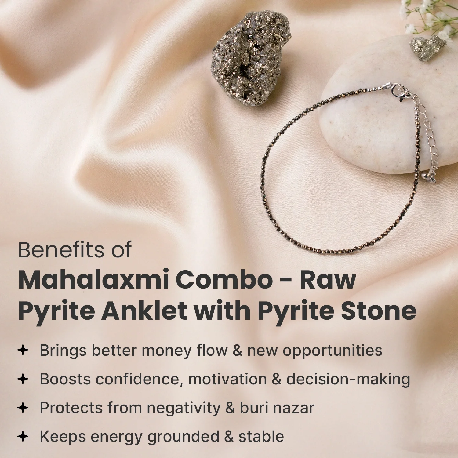 Mahalaxmi Combo - Raw Pyrite Anklet with Pyrite Stone - Image 5