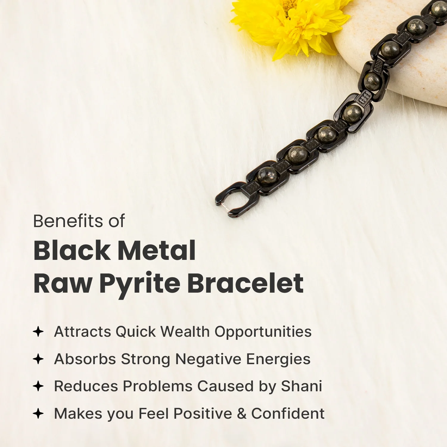 Metal Raw Pyrite Bracelet - Black - Image 4