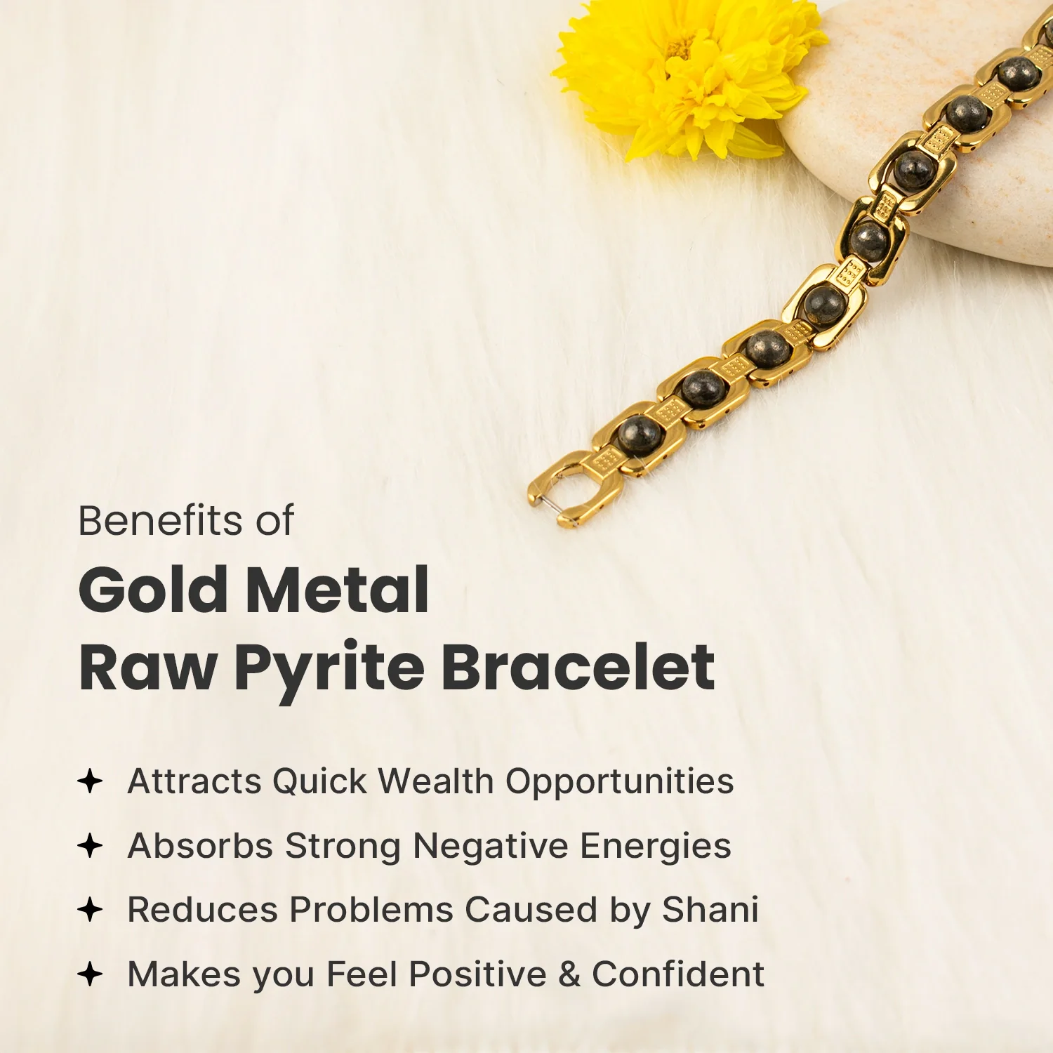 Metal Raw Pyrite Bracelet - Gold - Image 4
