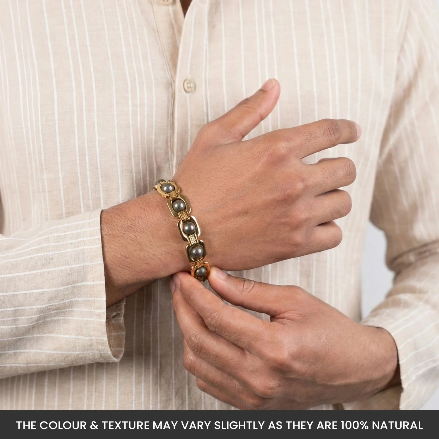 Metal Raw Pyrite Bracelet - Gold - Image 6