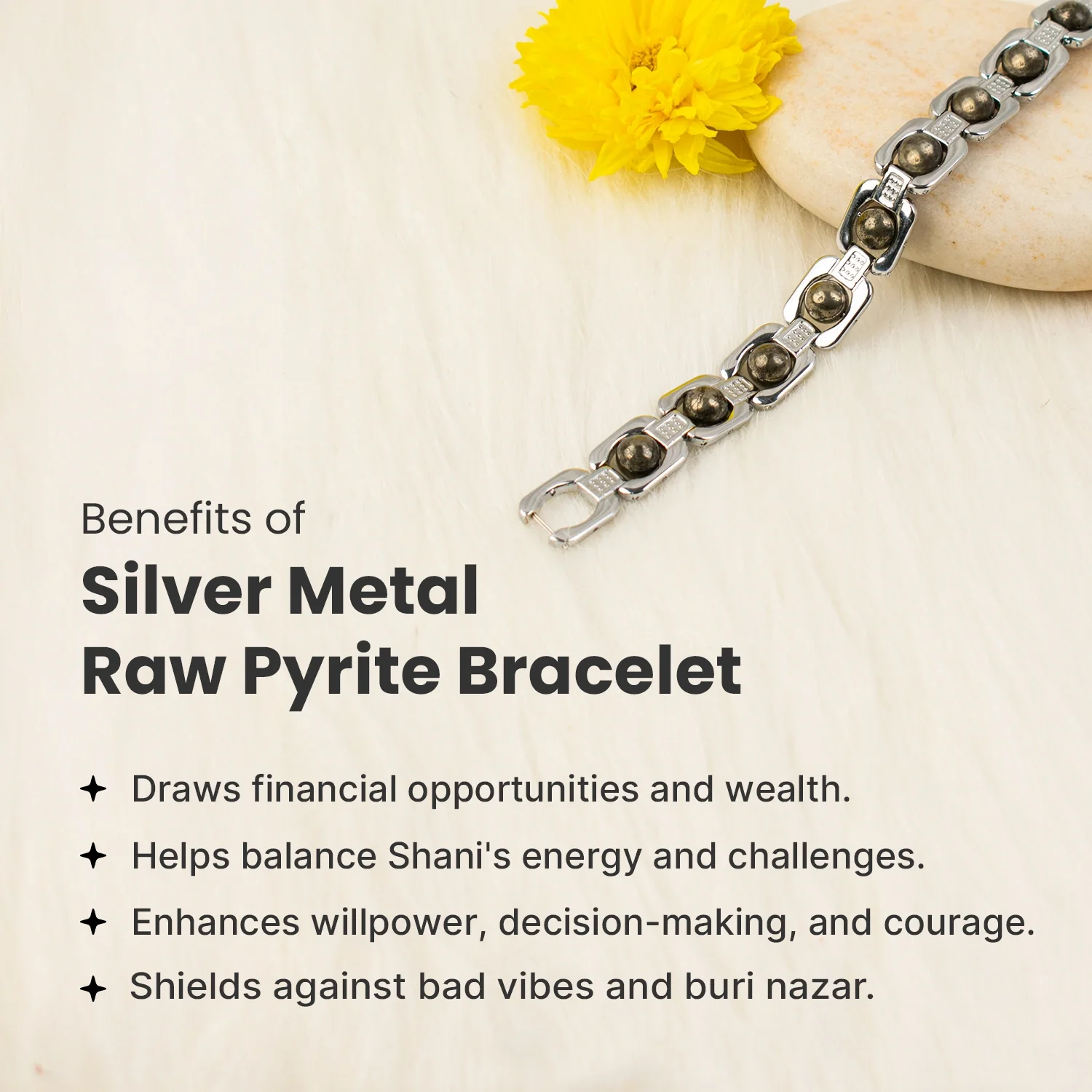 Metal Raw Pyrite Bracelet - Silver - Image 5