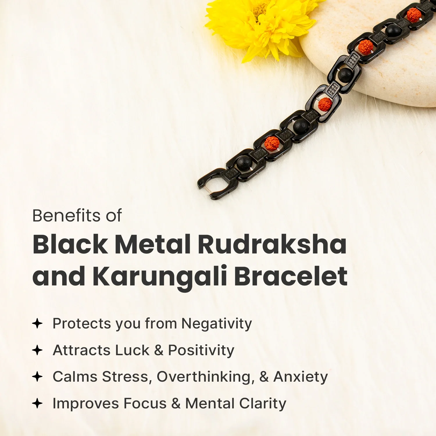 Metal Rudraksha and Karungali Bracelet - Black - Image 4