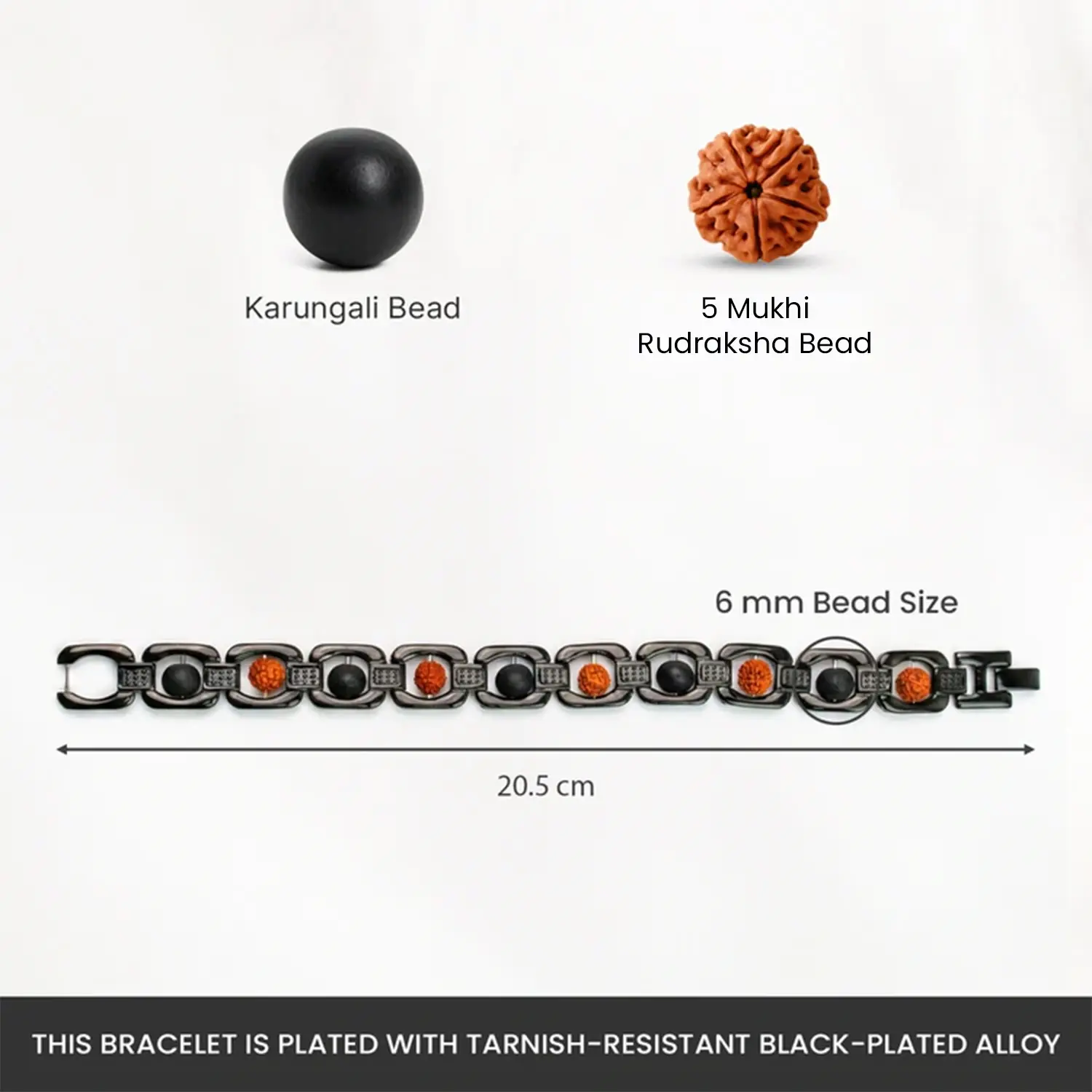 Metal Rudraksha and Karungali Bracelet - Black - Image 5
