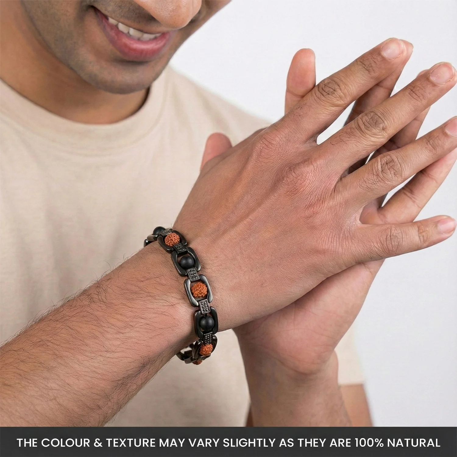 Metal Rudraksha and Karungali Bracelet - Black - Image 6