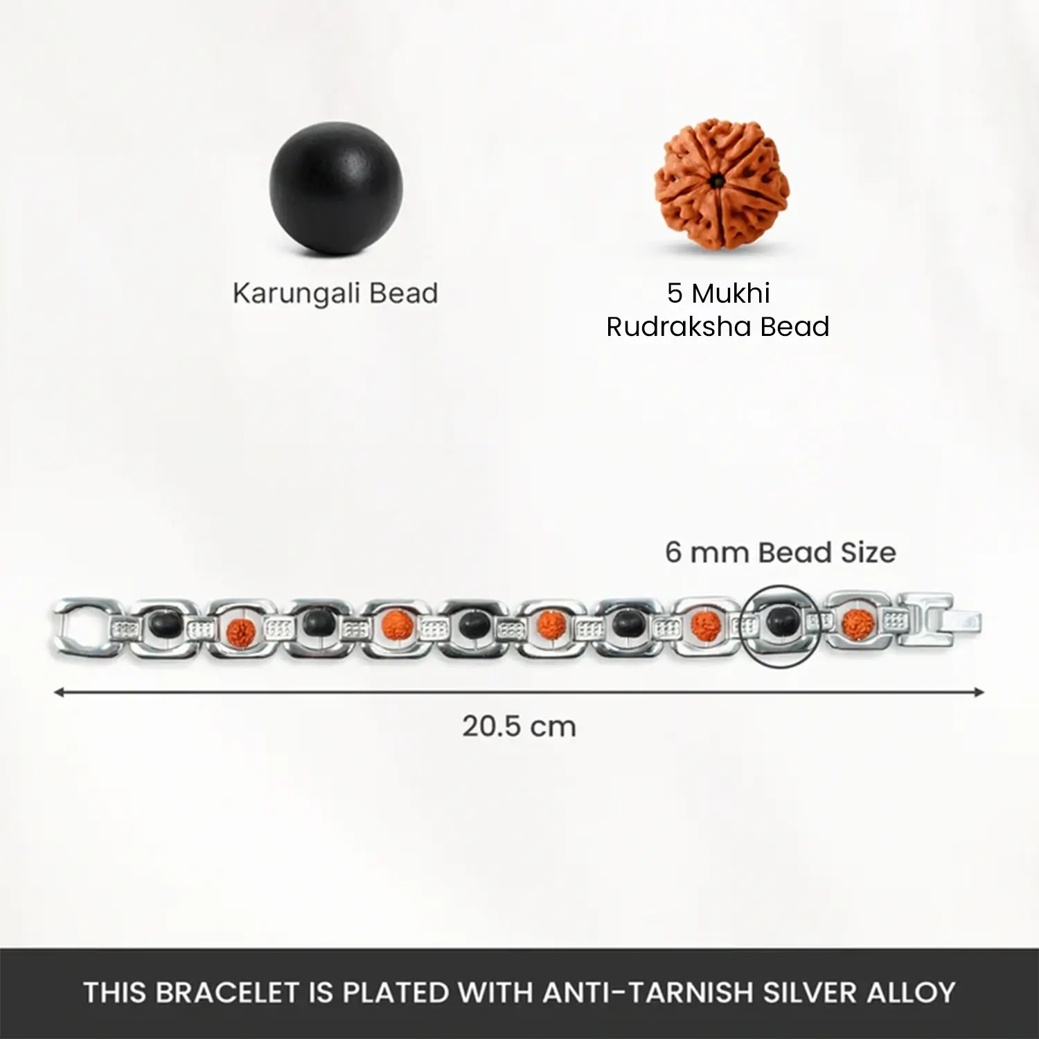 Metal Rudraksha and Karungali Bracelet - Silver - Image 5