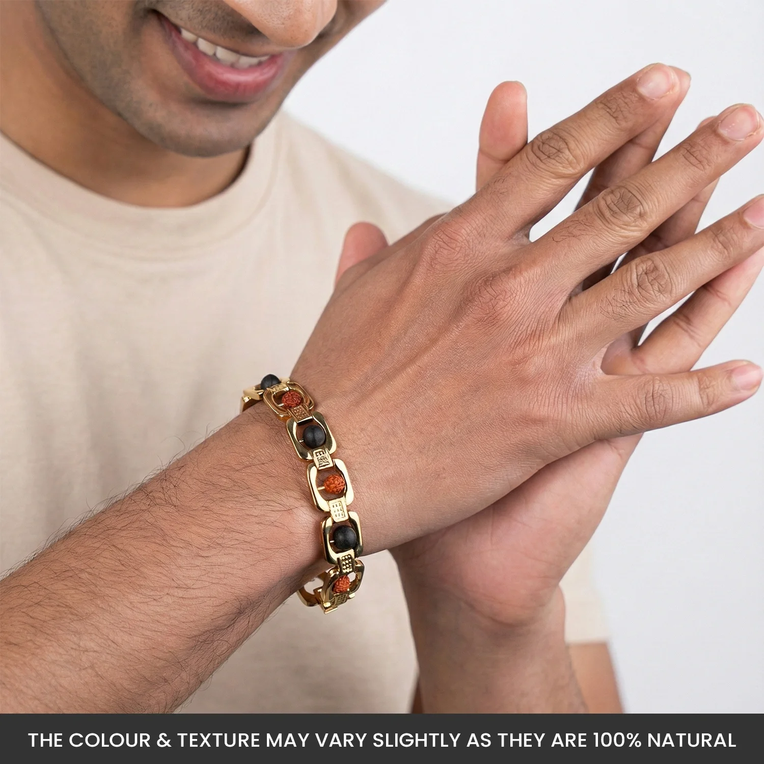 Metal Ruduraksha And Karungali Bracelet - Gold - Image 6
