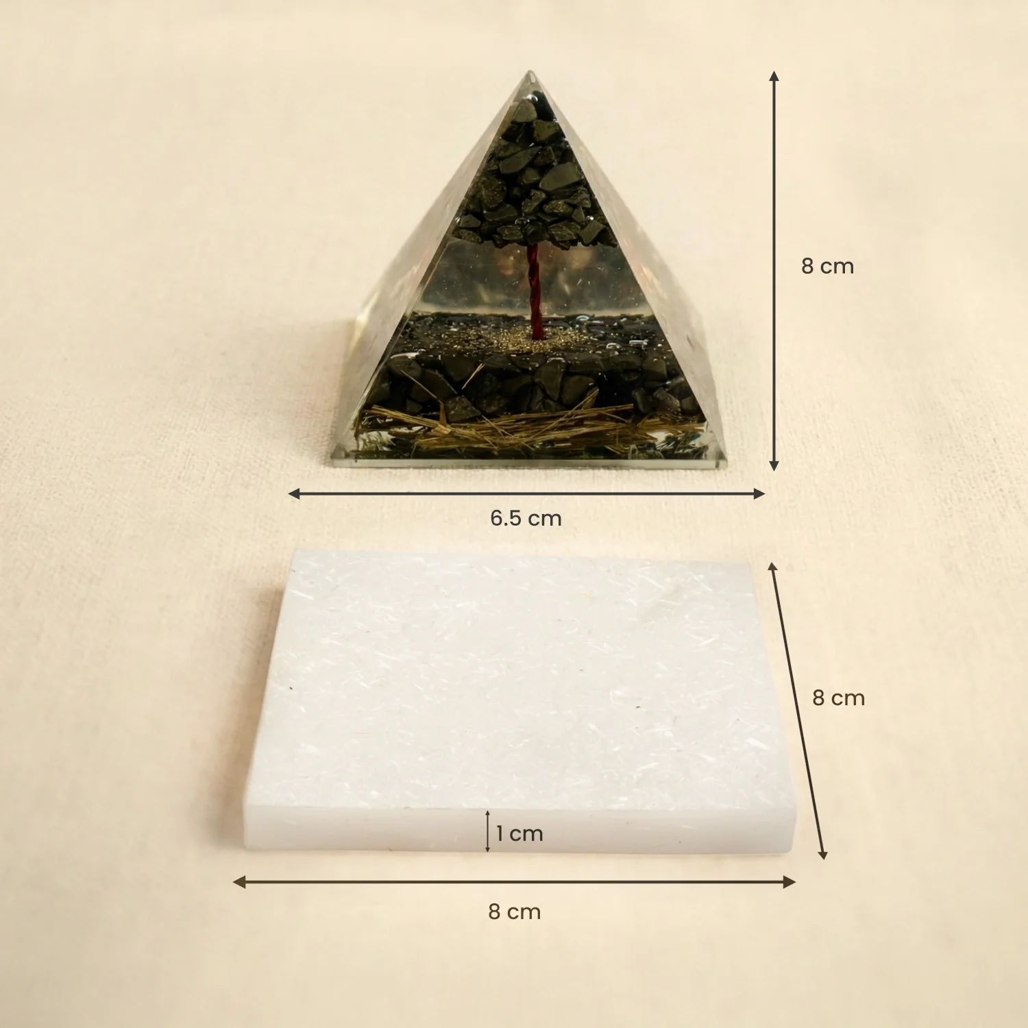 Money Magnet Pyrite Pyramid with Free Square Raw Selenite Plate - Image 8
