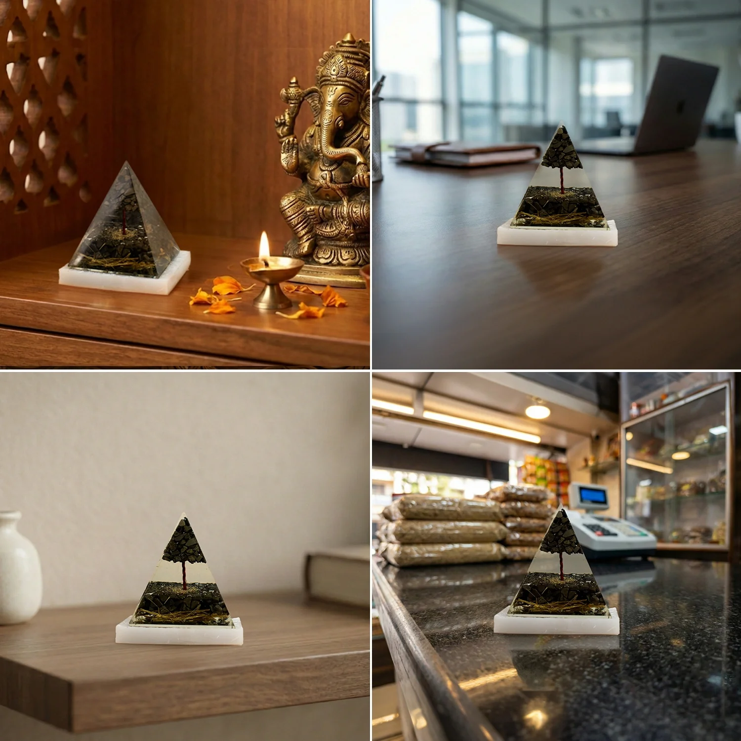 Money Magnet Pyrite Pyramid with Free Square Raw Selenite Plate - Image 9