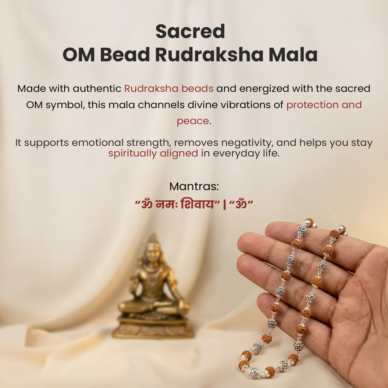 OM Bead Rudraksha Mala - Image 2