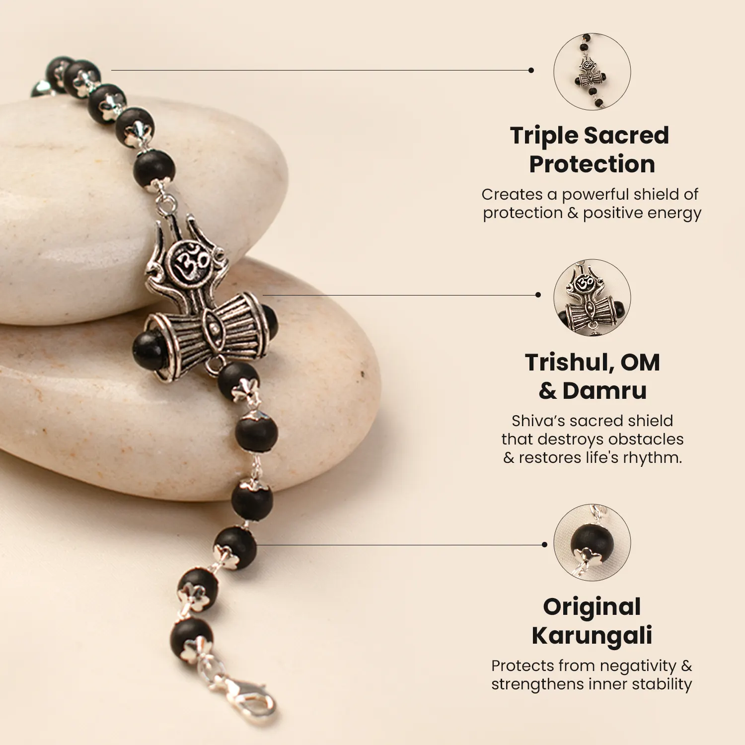 Om Trinetra Trishul Damru Karungali Bracelet - Image 5