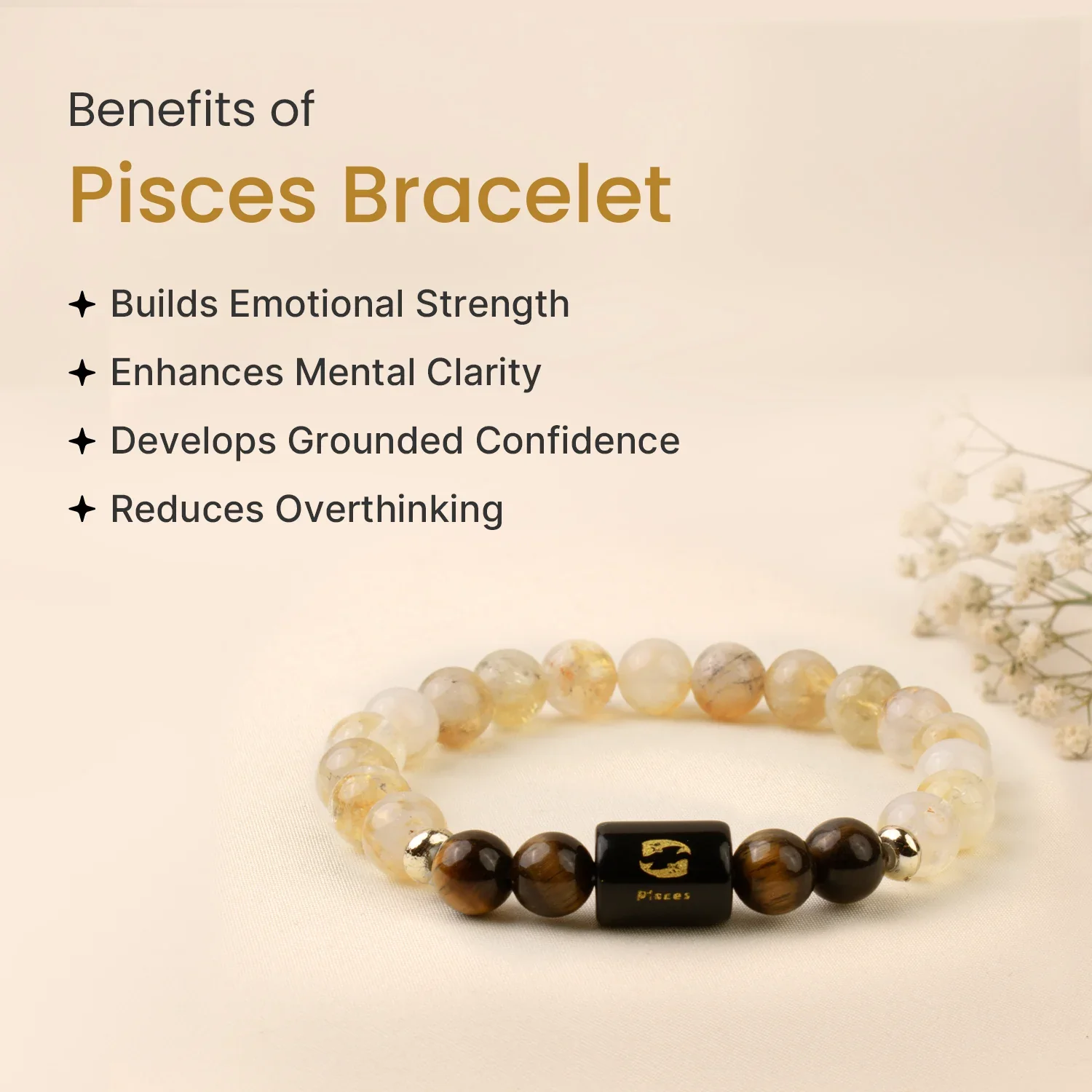 Pisces (मीन राशि) Zodiac Citrine & Tiger Eye Bracelet - Image 4