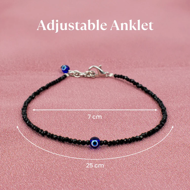 Pyrite Anklet with Free Black Tourmaline Anklet with Evil Eye Charm - Image 12