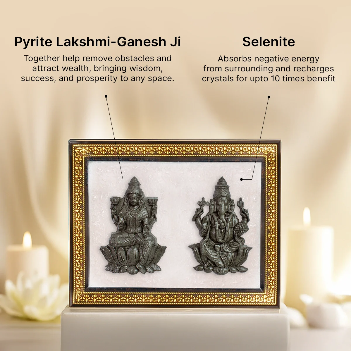 Pyrite Lakshmi - Ganesh Ji on Selenite Frame - Image 5