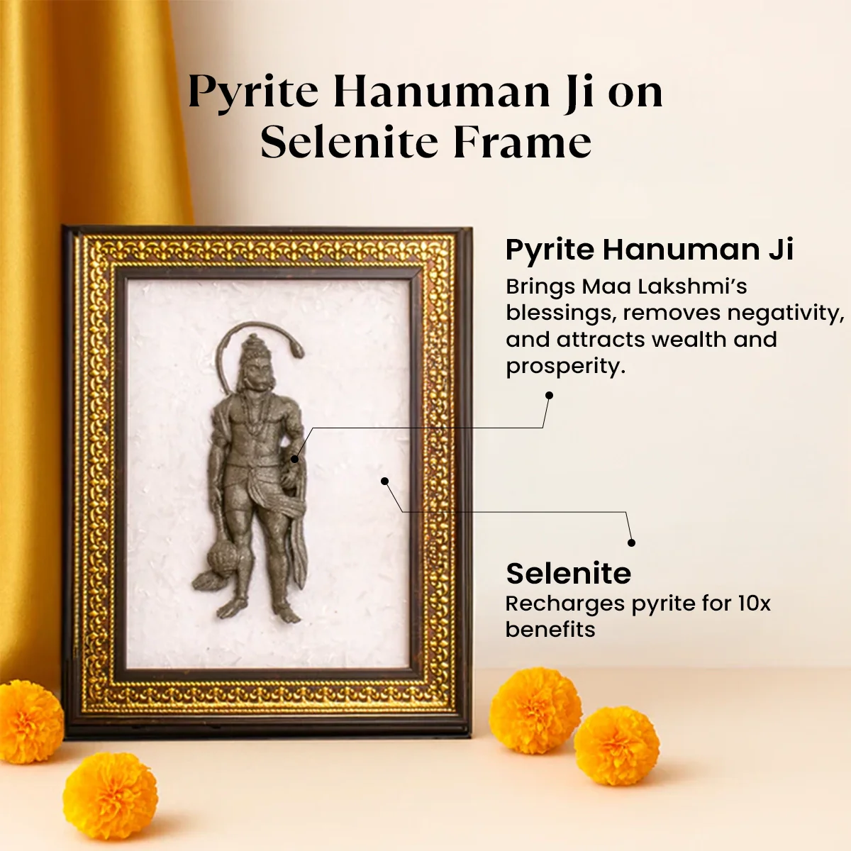 Pyrite Hanuman Ji on Selenite Frame - Image 10