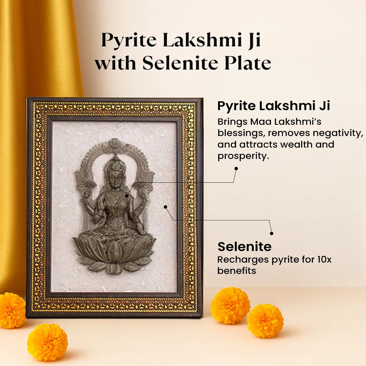 Pyrite Lakshmi Ji on Selenite Frame - Image 4