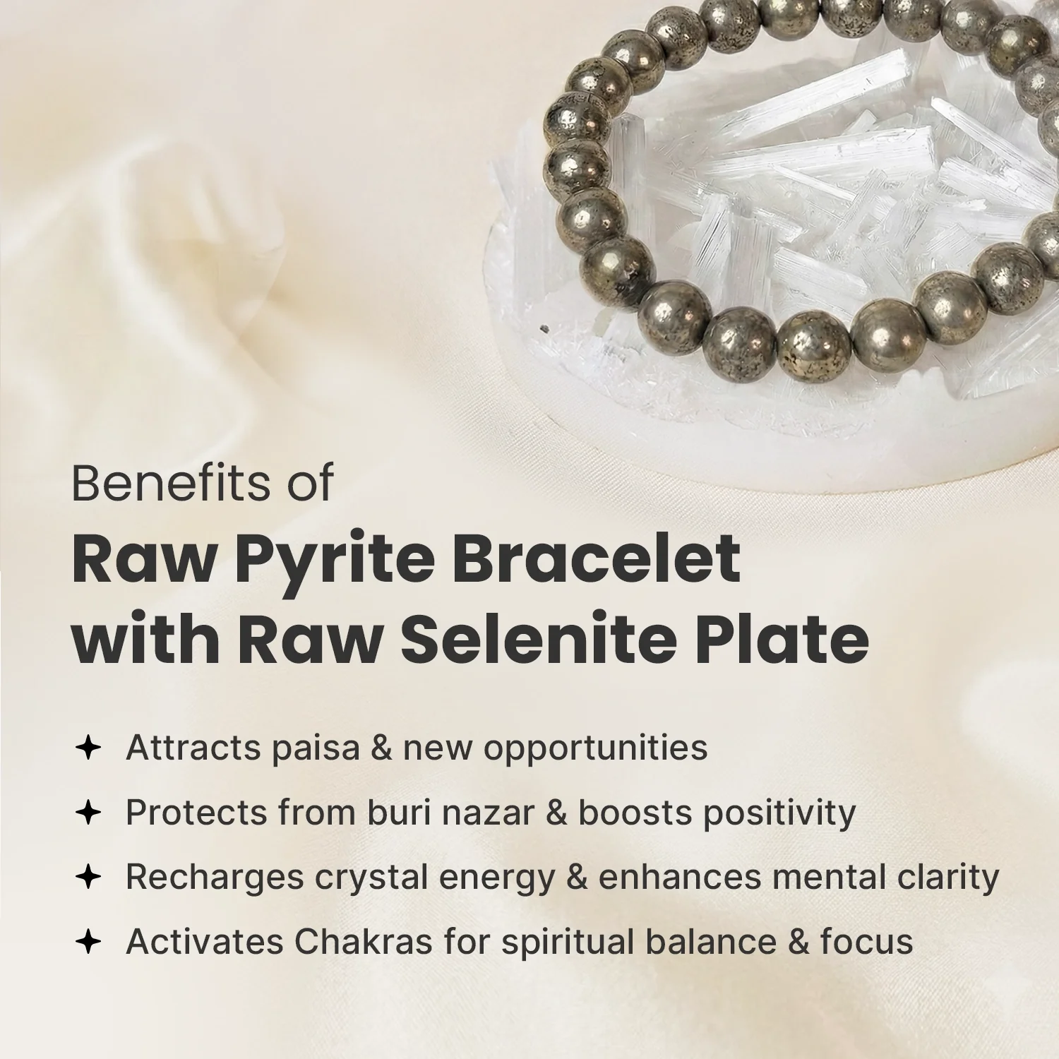 Raw Pyrite Bracelet with FREE Raw Selenite Plate - Image 5