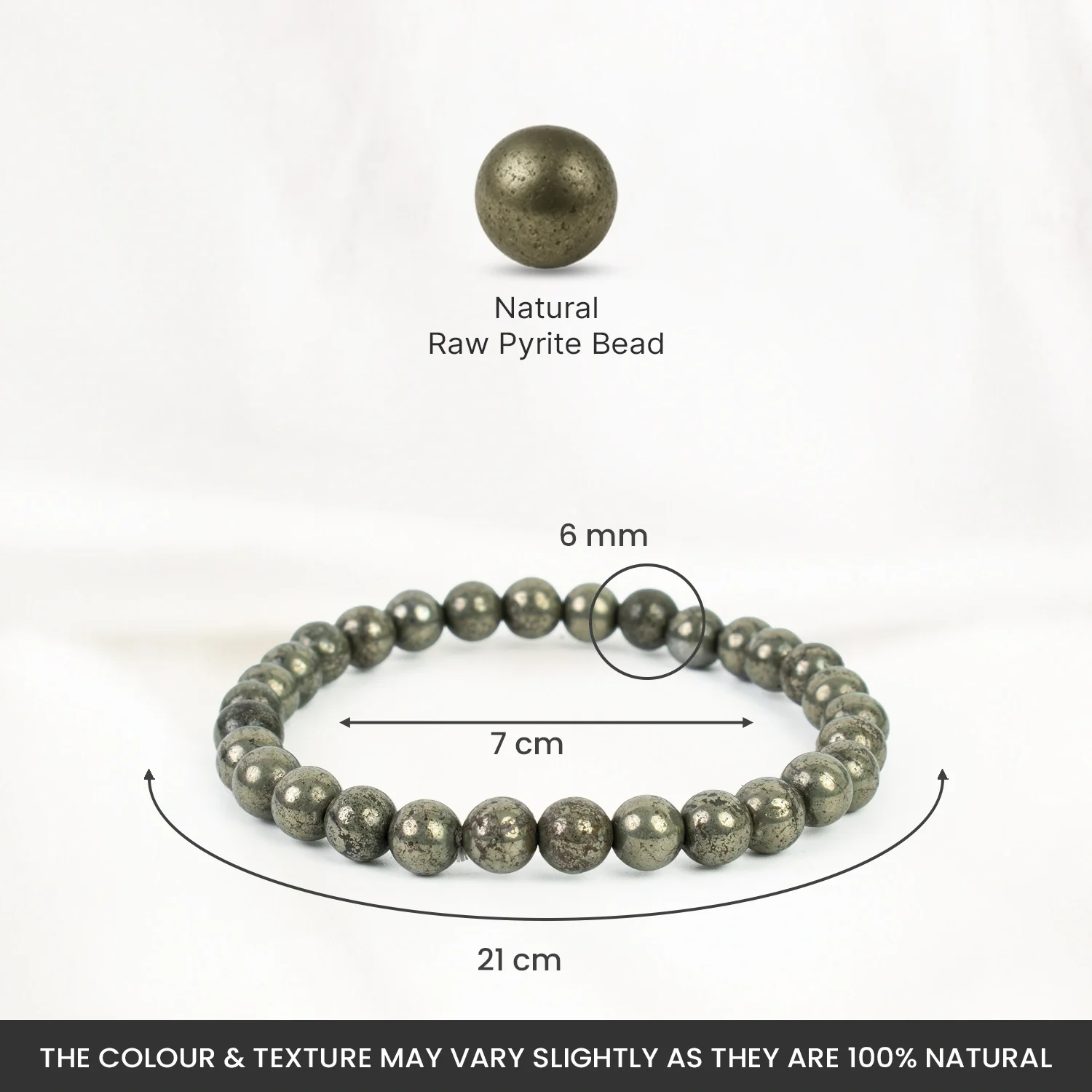 Raw Pyrite Bracelet (Women - 6mm Beads) - Image 5