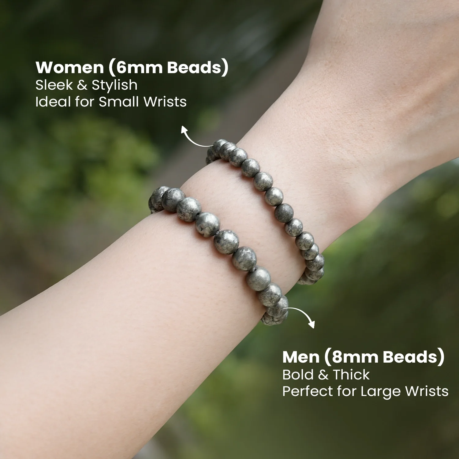 Raw Pyrite Bracelet (Women - 6mm Beads) with FREE Raw Selenite Plate - Image 4