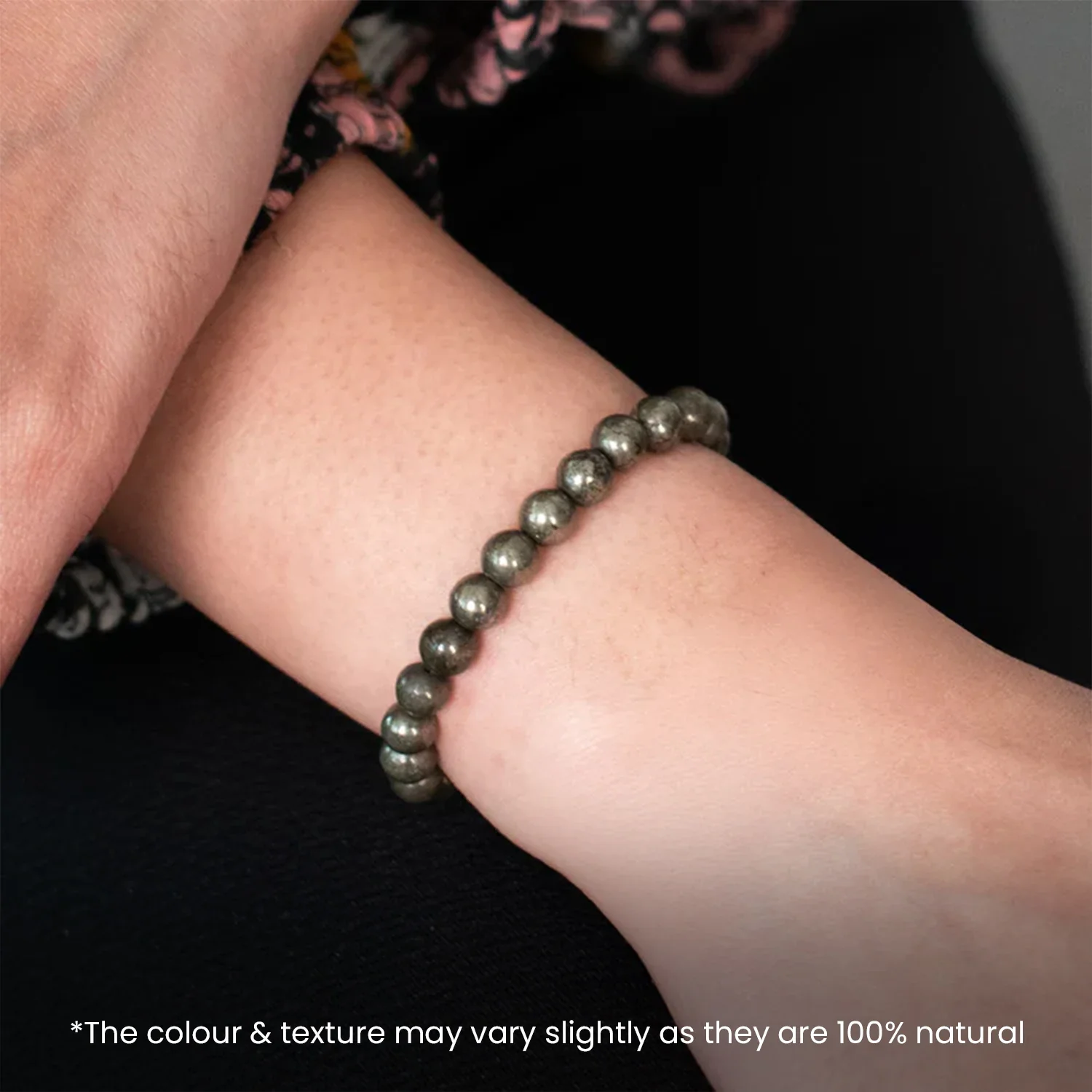 Raw Pyrite Bracelet (Women - 6mm Beads) with FREE Raw Selenite Plate - Image 8