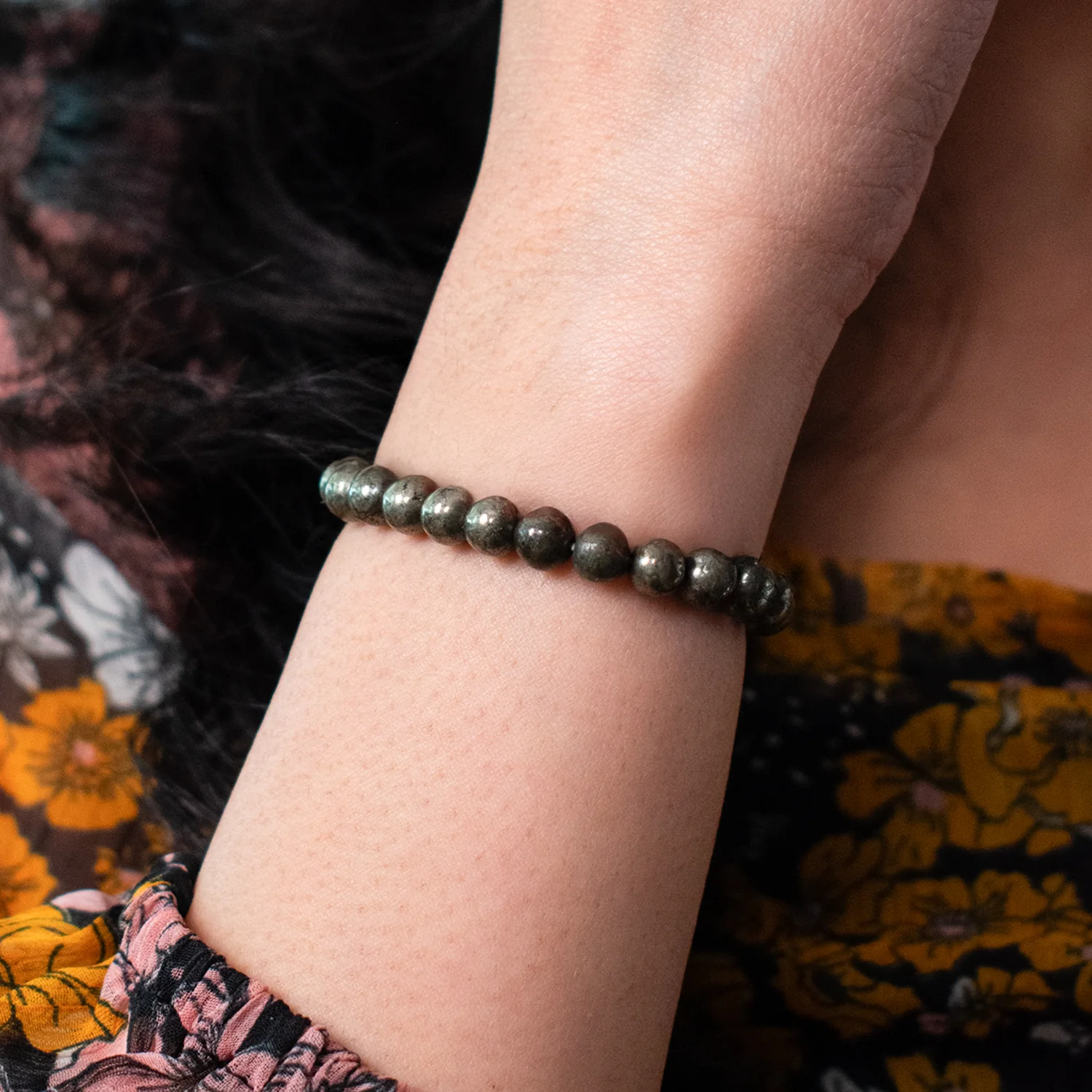 Raw Pyrite Bracelet (Women - 6mm Beads) with FREE Raw Selenite Plate - Image 9