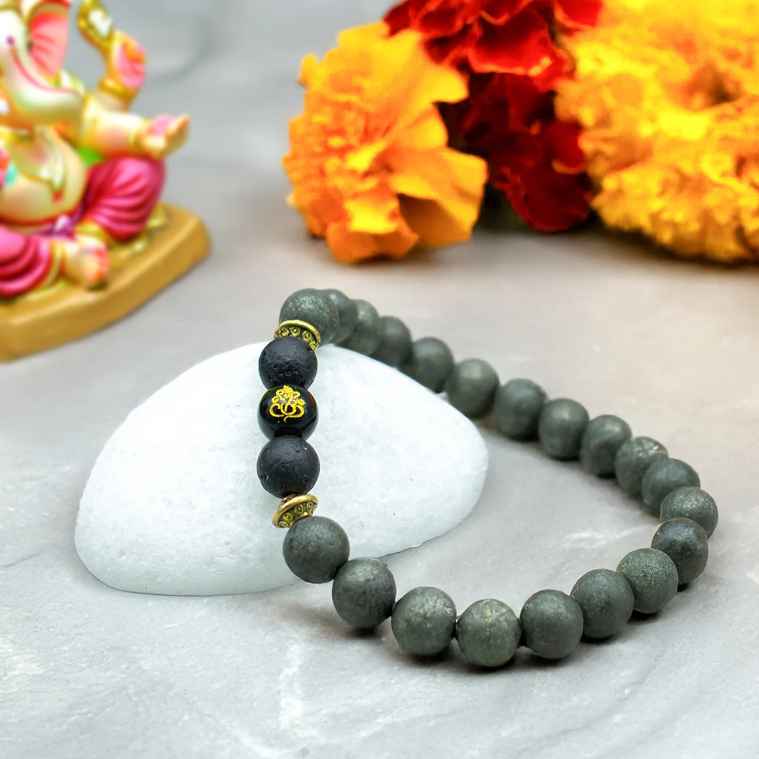 Raw Pyrite Bracelet with Ganesh Bead - Image 4