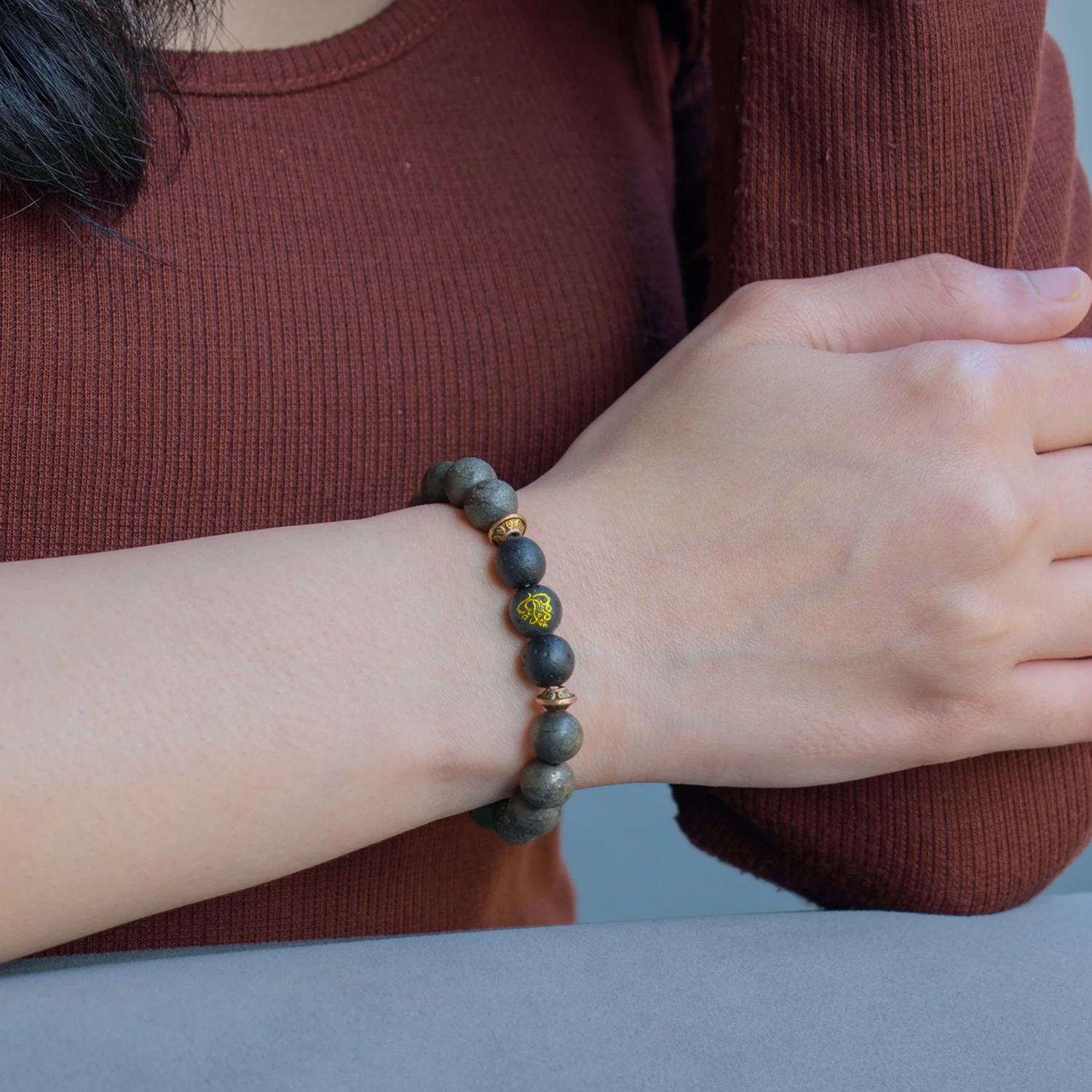 Raw Pyrite Bracelet with Ganesh Bead - Image 6