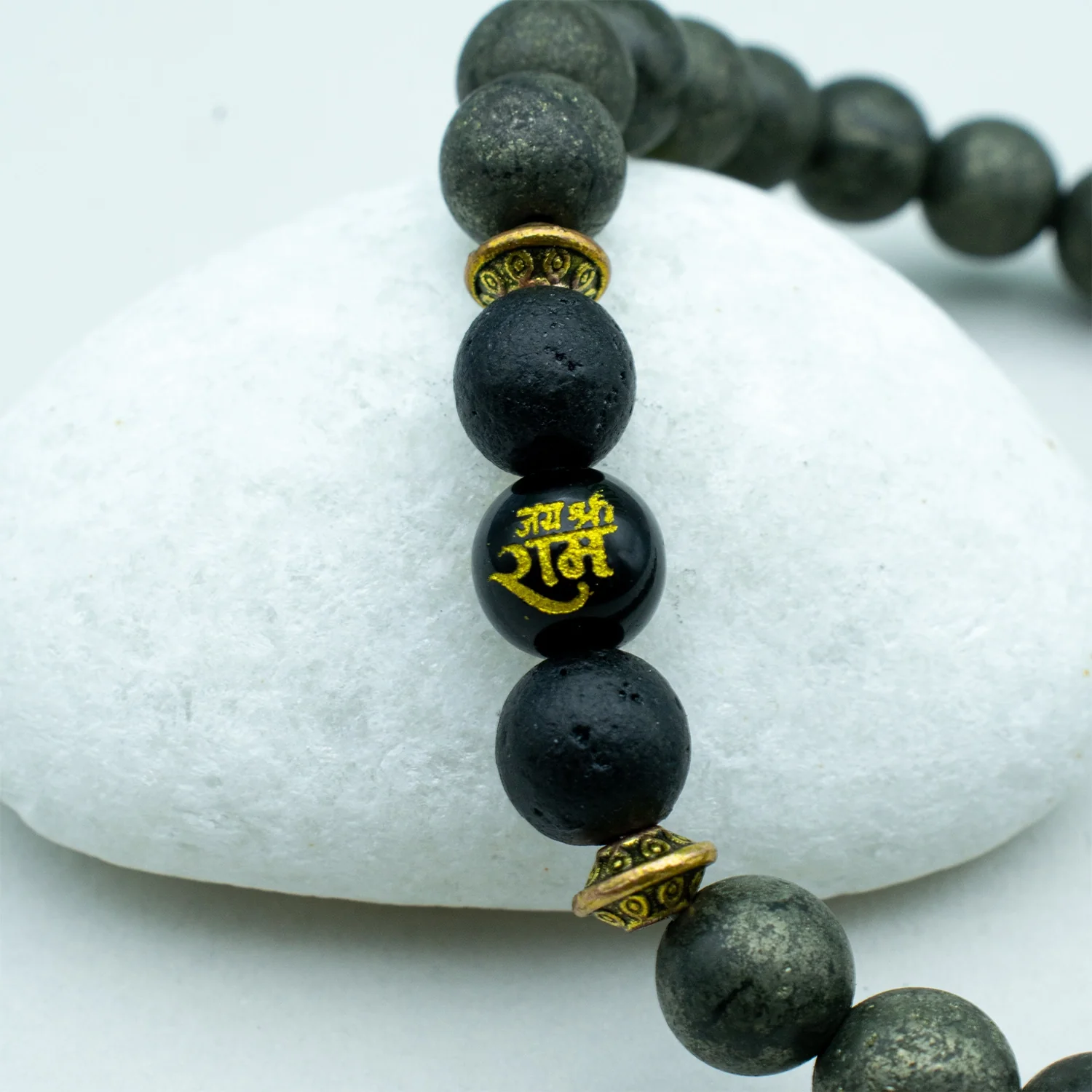 Raw Pyrite Bracelet with Ram Bead - Image 4