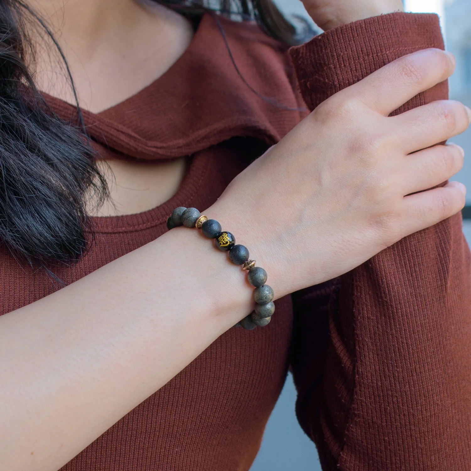 Raw Pyrite Bracelet with Ram Bead - Image 6