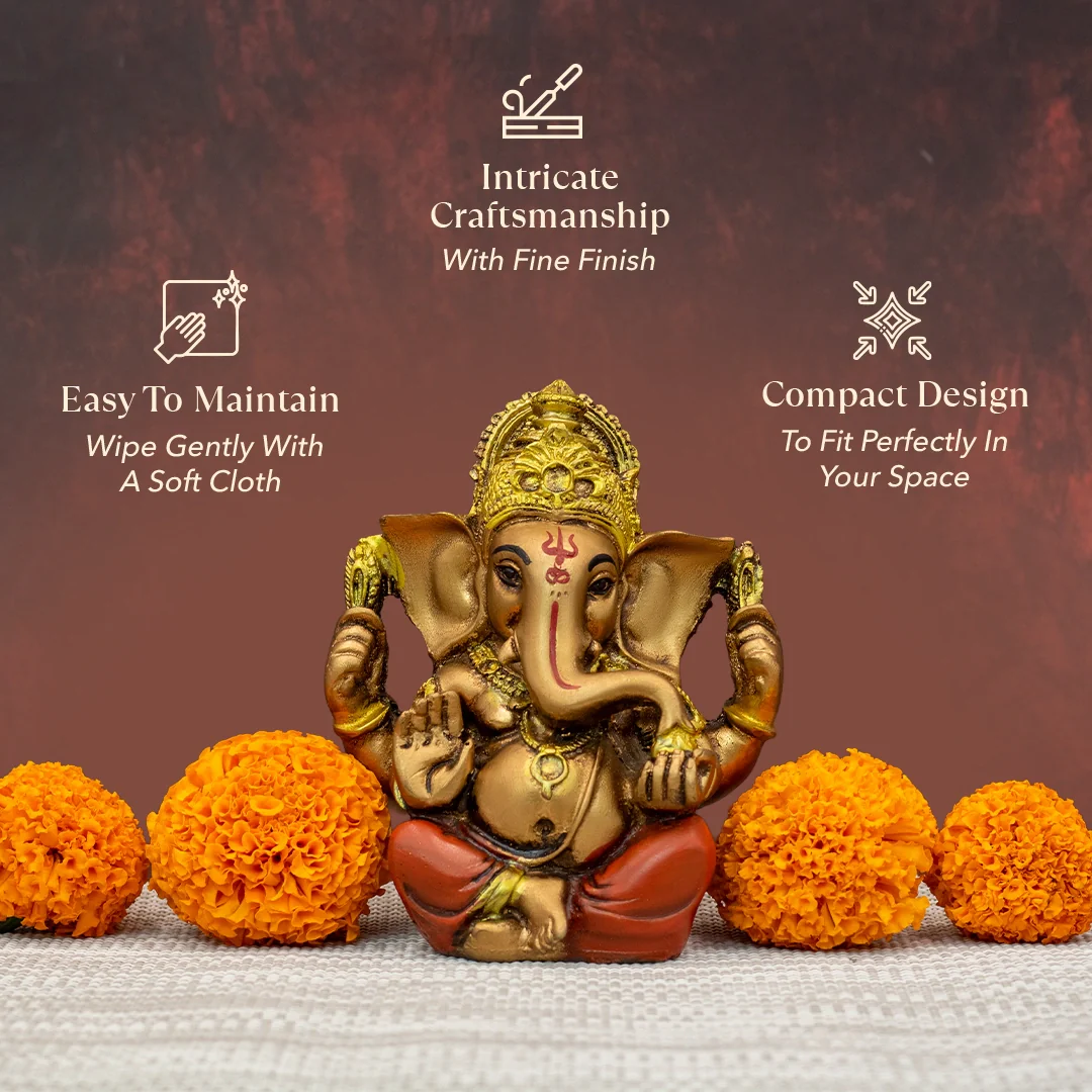 Red & Golden Ganesh Ji Murti – Riddhi Siddhi Roop - Image 4
