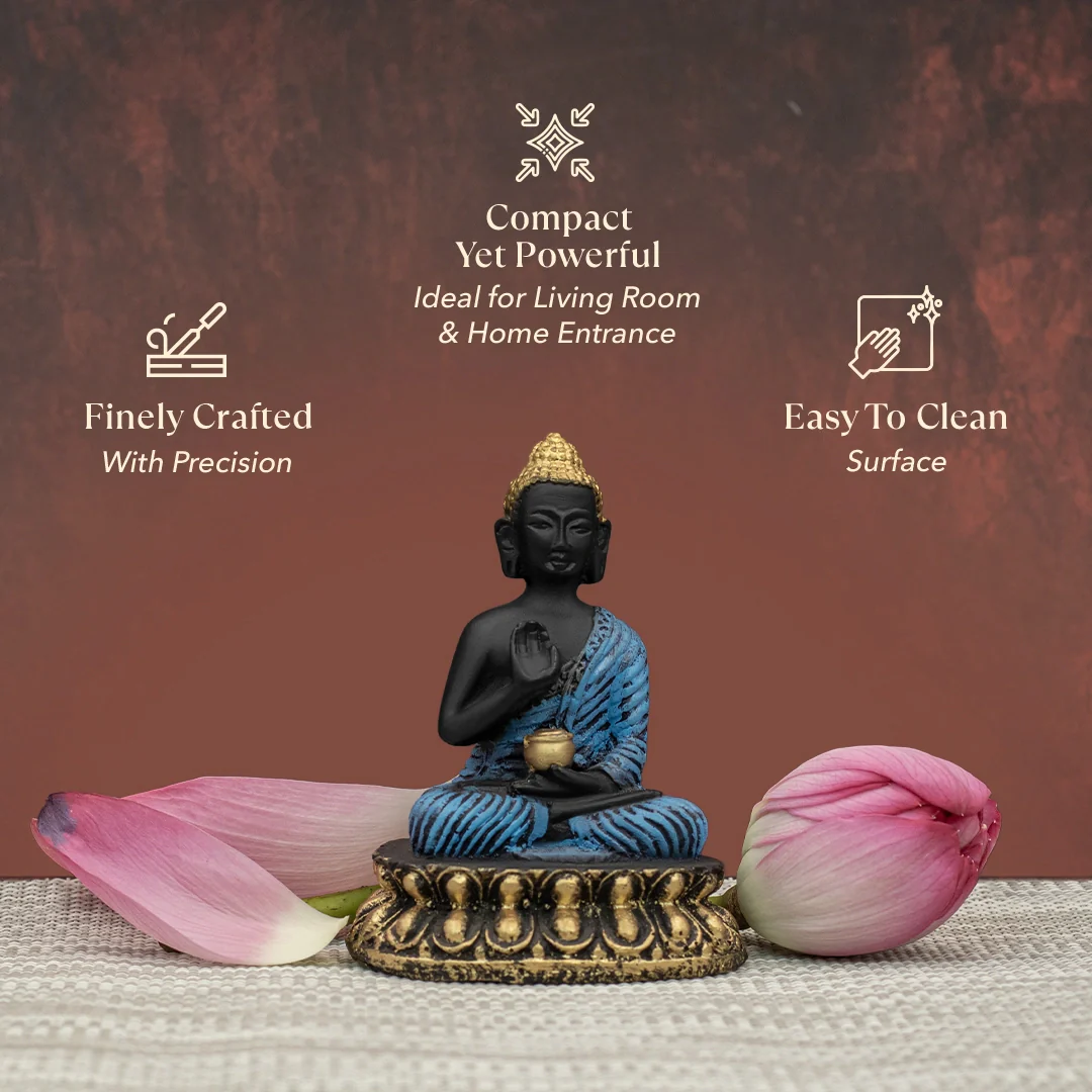 Blue Meditating Buddha Murti - Image 4