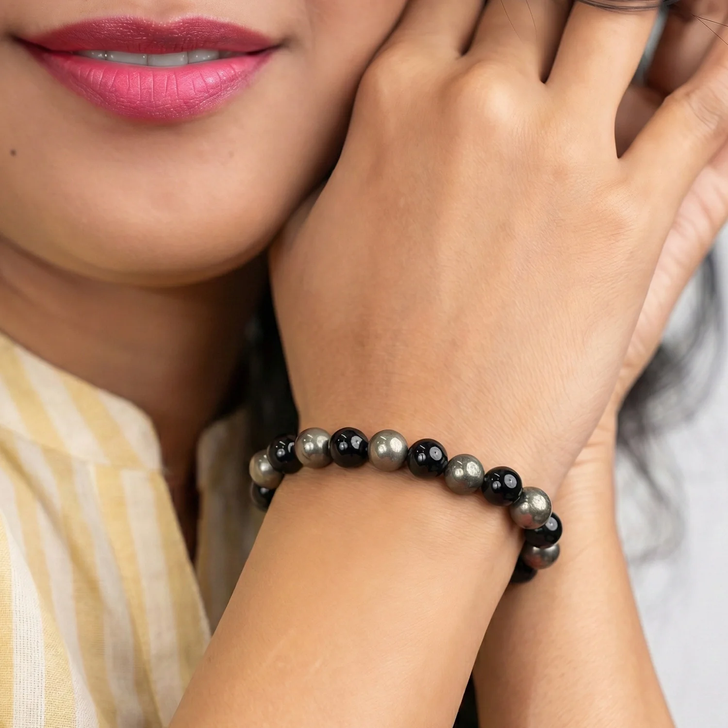 Richie Rich Bracelet with Pyrite & Black Obsidian - Image 7