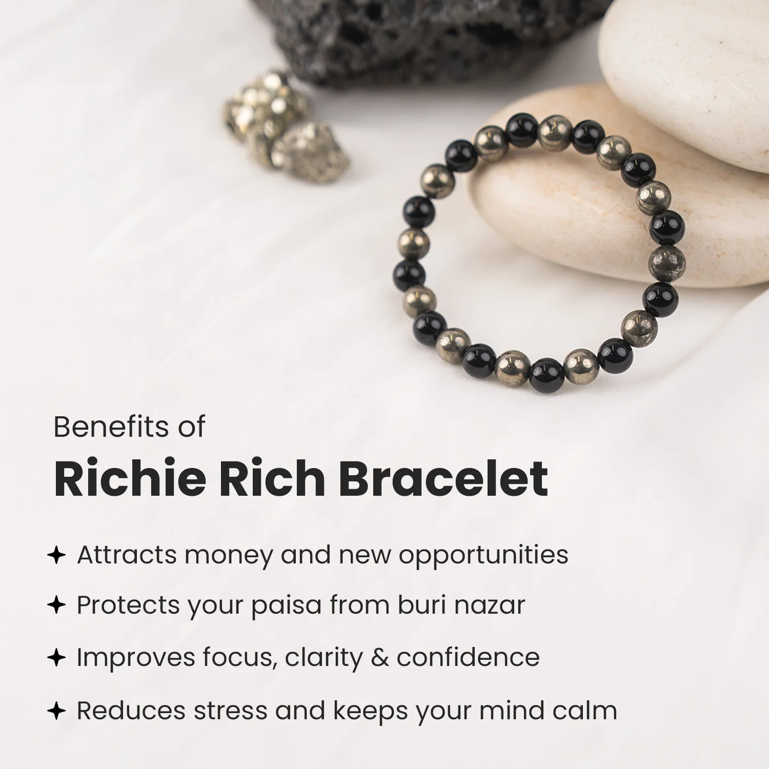 Richie Rich Bracelet with Pyrite & Black Obsidian - Image 2