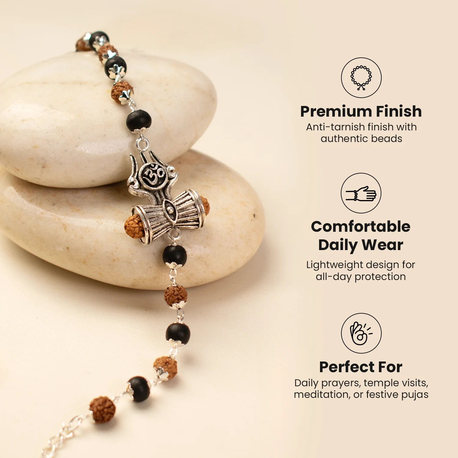 Om Trinetra Trishul Damru Karungali Rudraksha Bracelet - Image 9