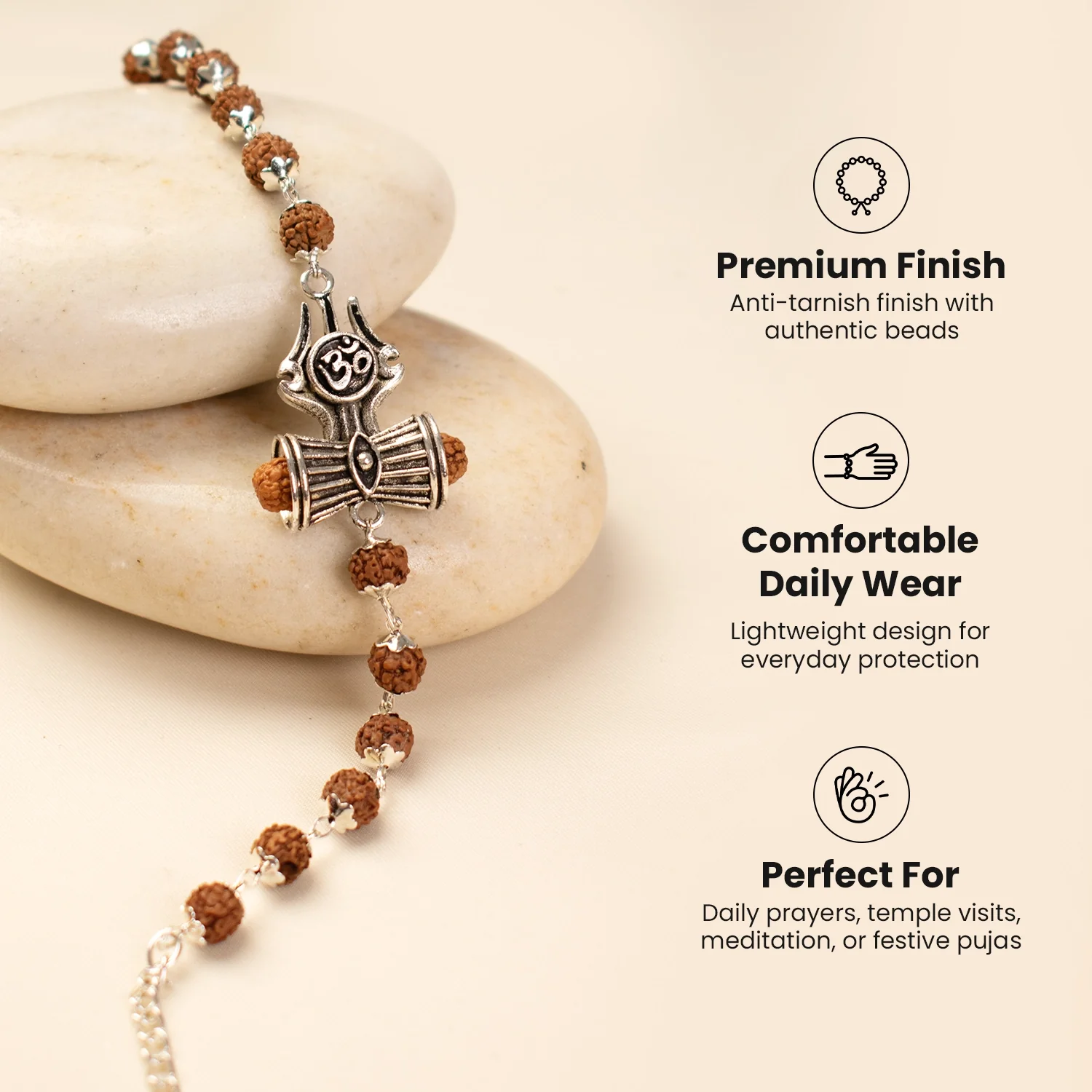 Om Trinetra Trishul Damru Rudraksha Bracelet - Image 9