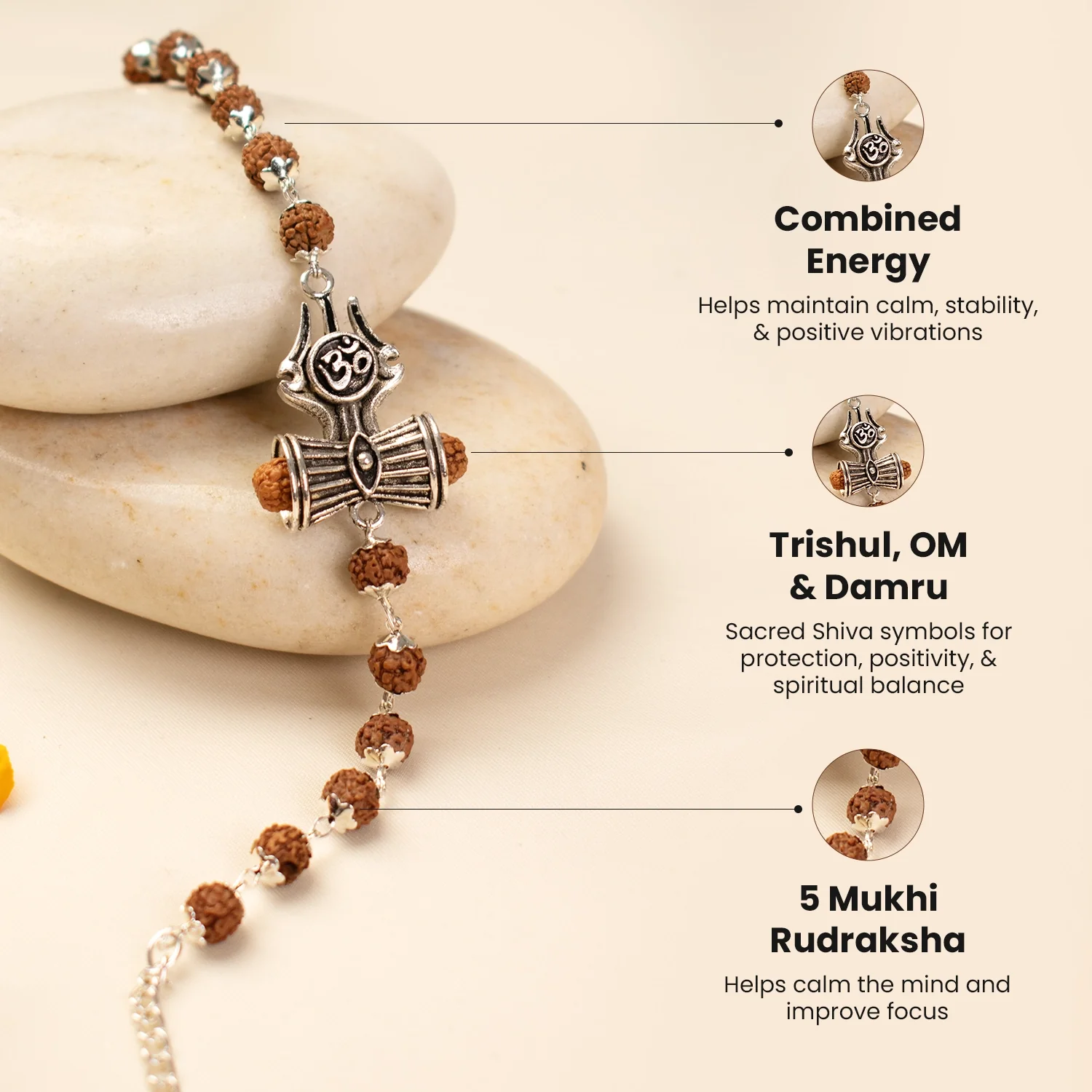 Om Trinetra Trishul Damru Rudraksha Bracelet - Image 5