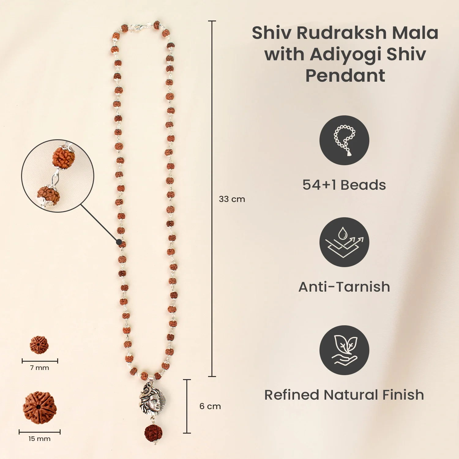 Shiv Rudraksha Mala with Adiyogi Shiv Pendant - Image 7