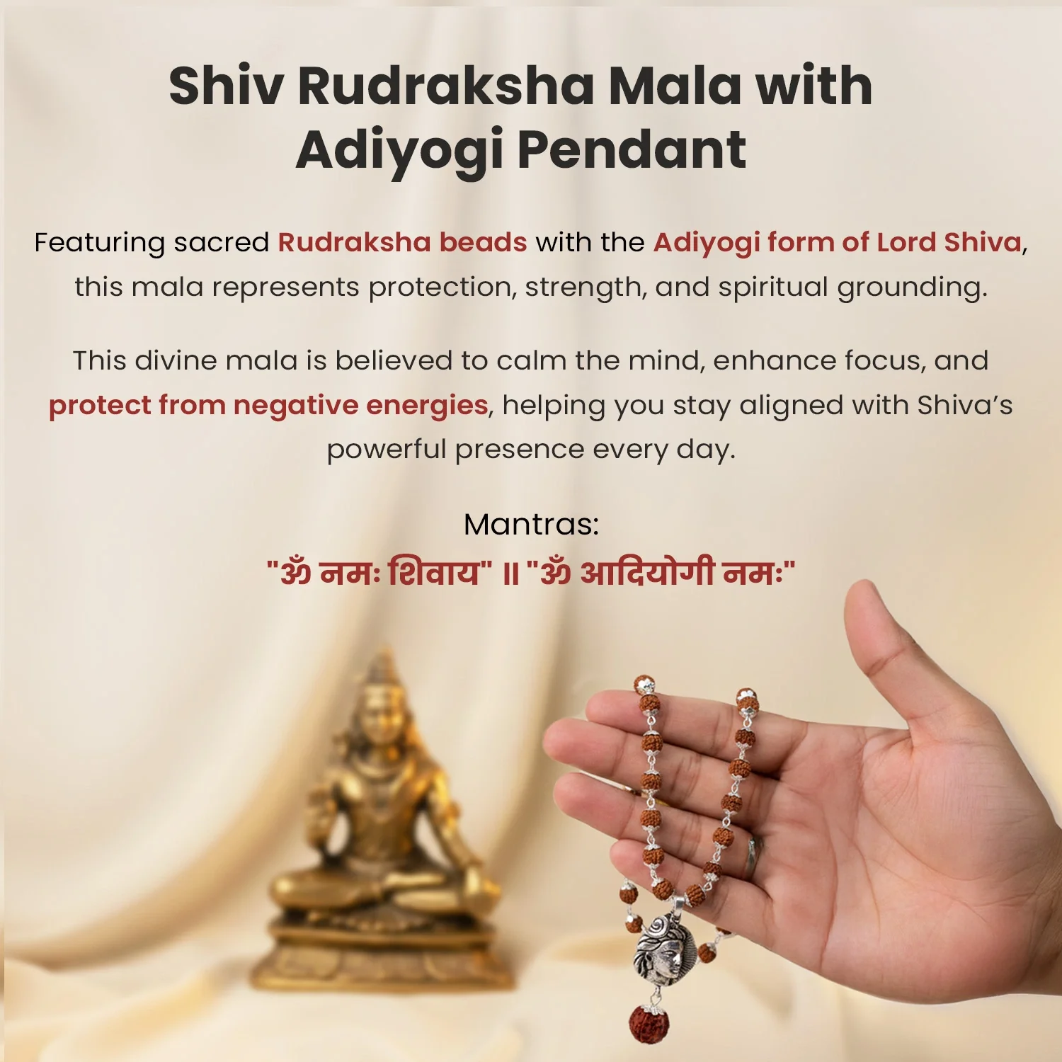 Shiv Rudraksha Mala with Adiyogi Shiv Pendant - Image 5