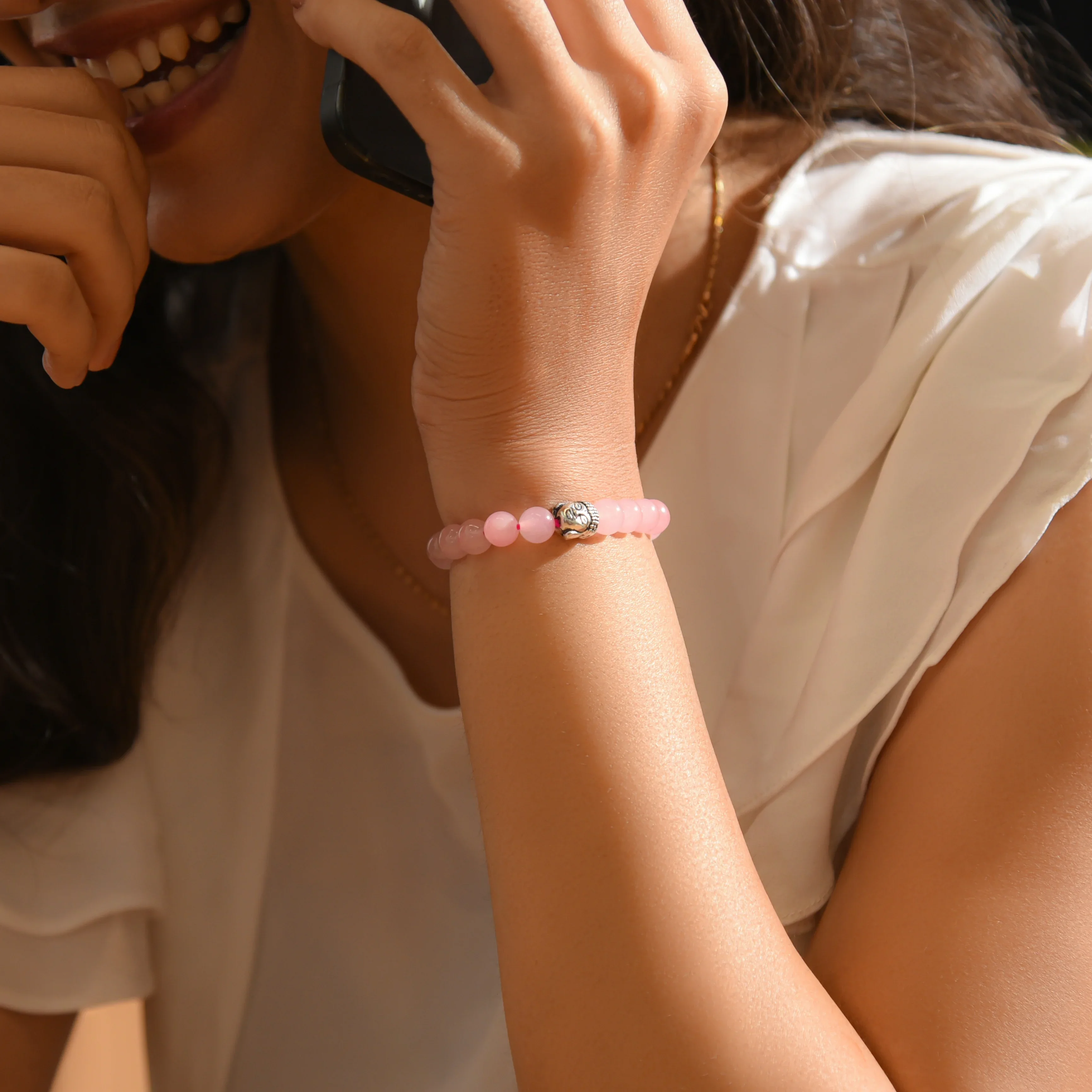 Rose Quartz Bracelet with Buddha - Image 3