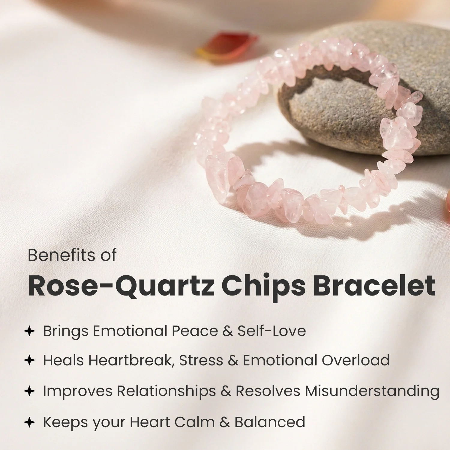 Rose Quartz Chips Bracelet Stretchable - Image 4