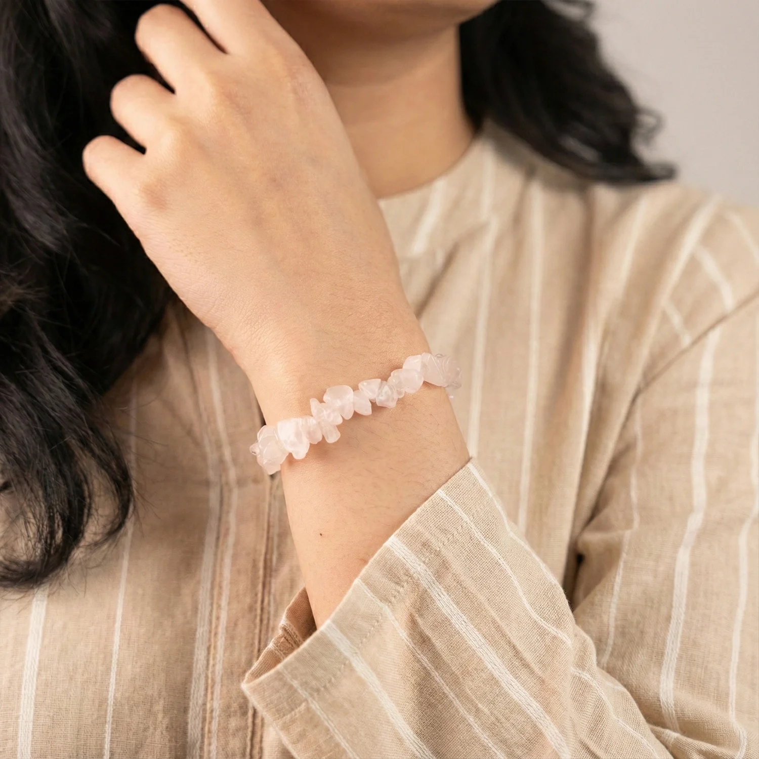 Rose Quartz Chips Bracelet Stretchable - Image 6